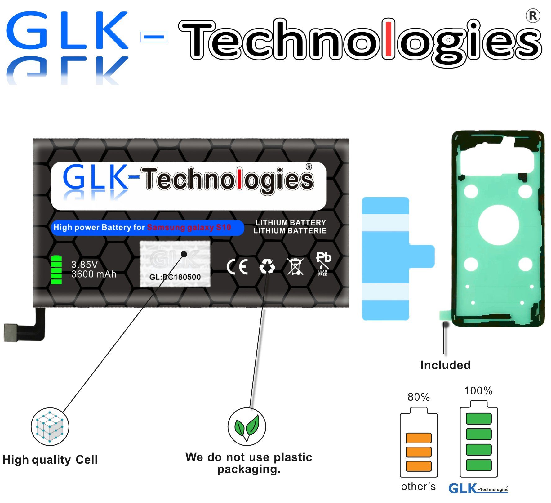 S10 G973F Ohne Set High Power Galaxy Smartphone-Akku GLK-Technologies V) (3,85 kompatibel mit Samsung mAh Ersatzakku EB-BG973ABU 3600