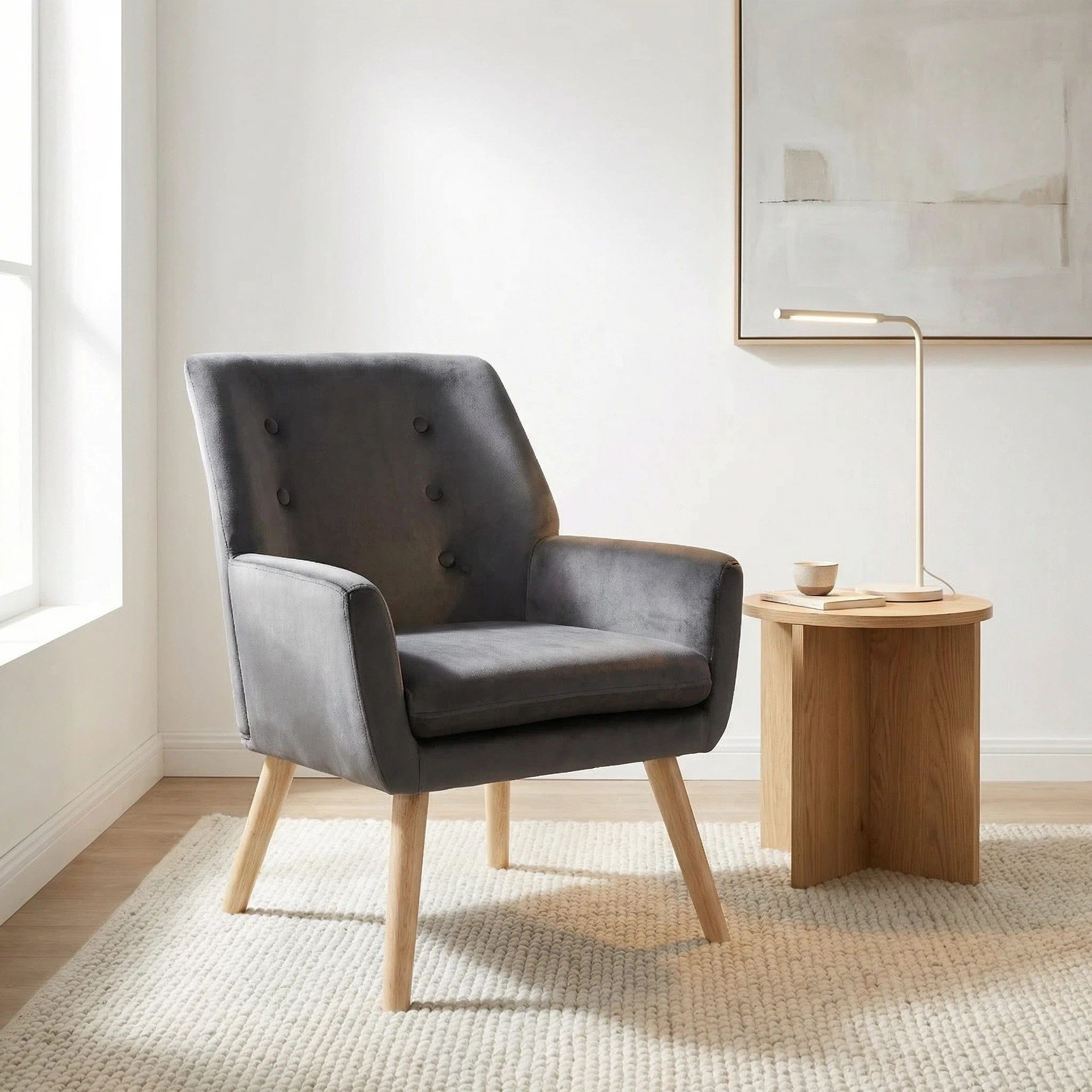 Happy Home Loungesessel Eleganter Samt-Loungesessel mit Holzbeinen & höhenverstellbaren Füßen