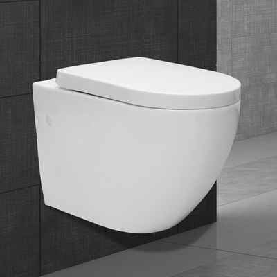 ECD Germany Toiletten-Stuhl Spülrandloses Wand Hänge WC, 360x380x555 mm