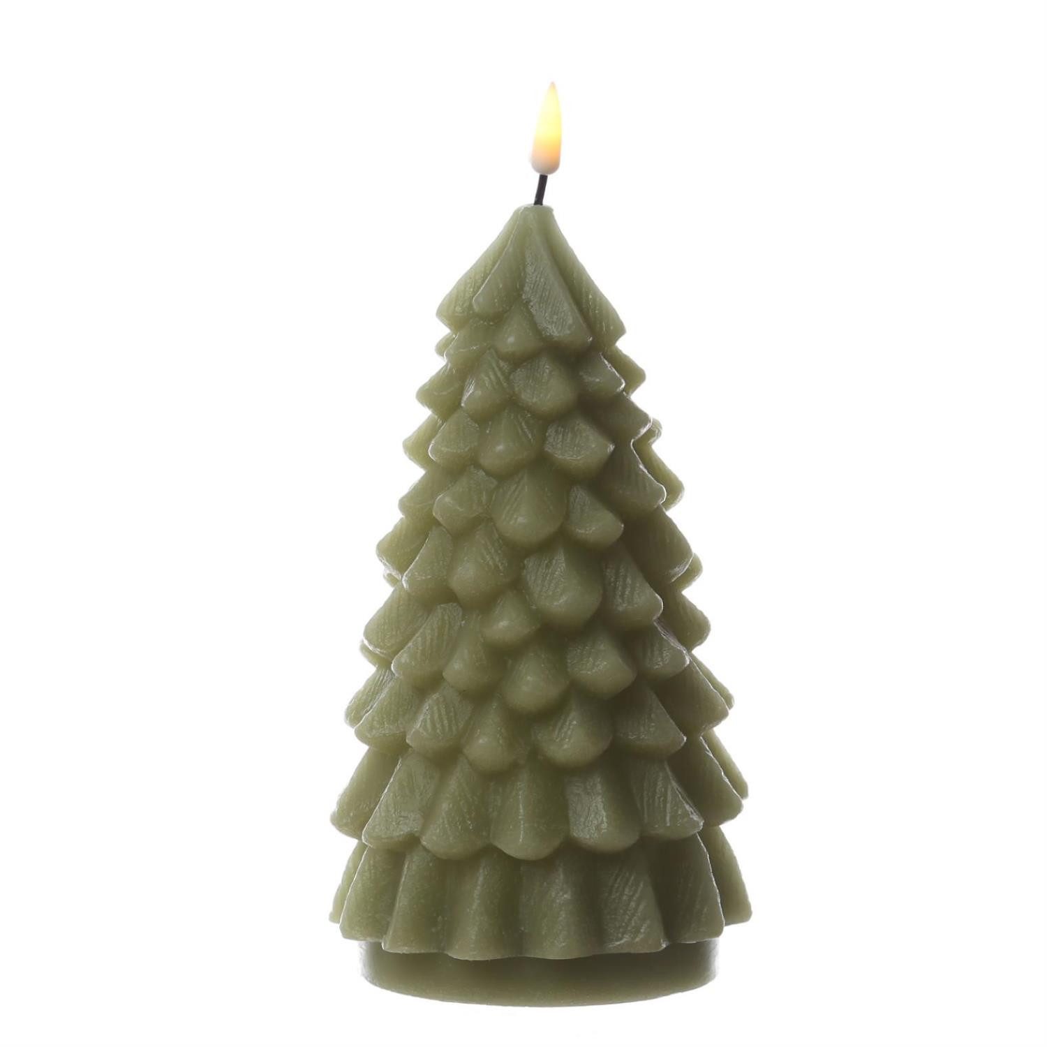 Deluxe Homeart LED-Kerze Tannenbaum Weihnachtsbaum Deluxe Echtwachs flackernd H: 18cm hellgrün, LED Classic, warmweiß (2100K bis 3000K)