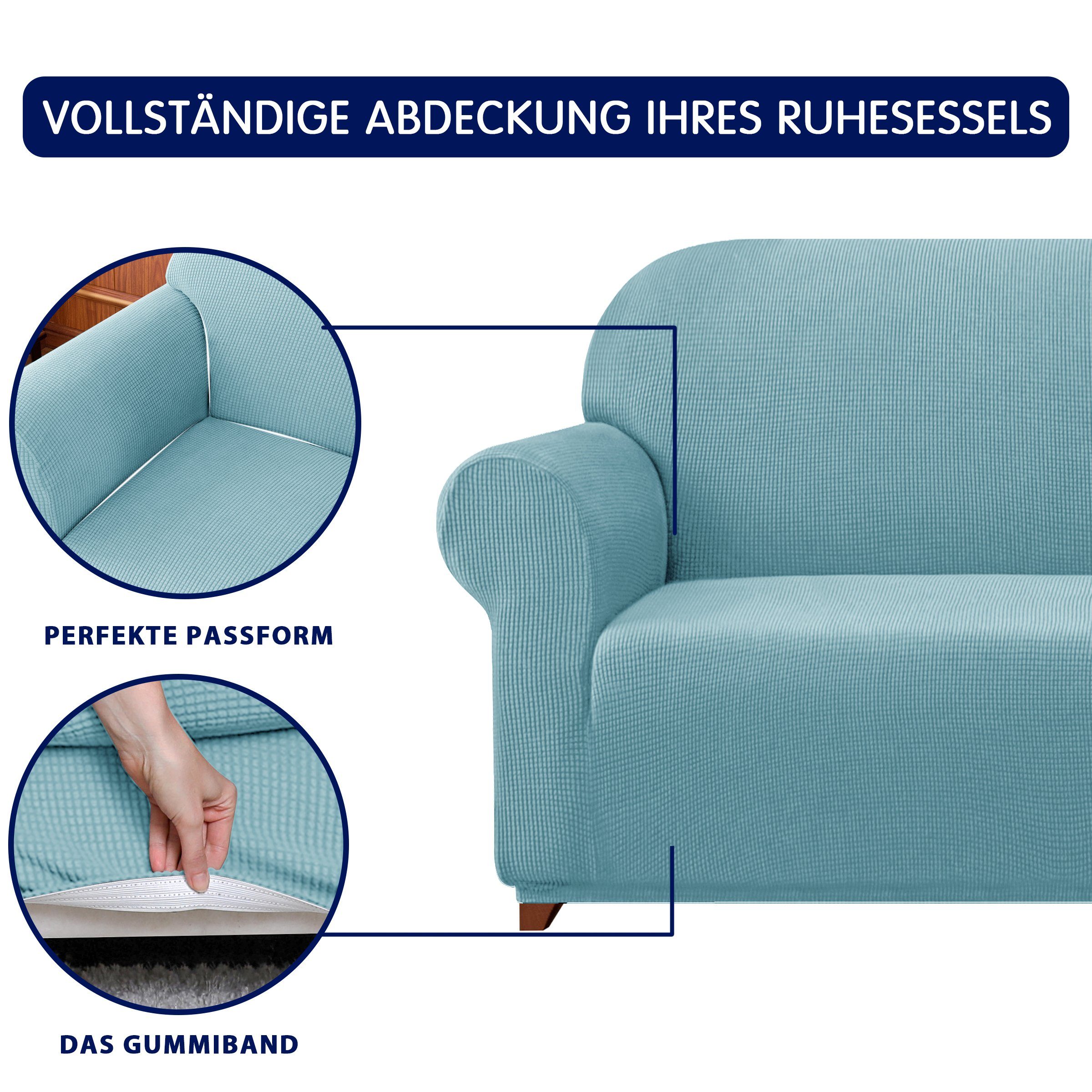 SUBRTEX, 1 Sofahusse Stoff hellblau waschbarer Dehnbarer Sofabezug, Sitzer