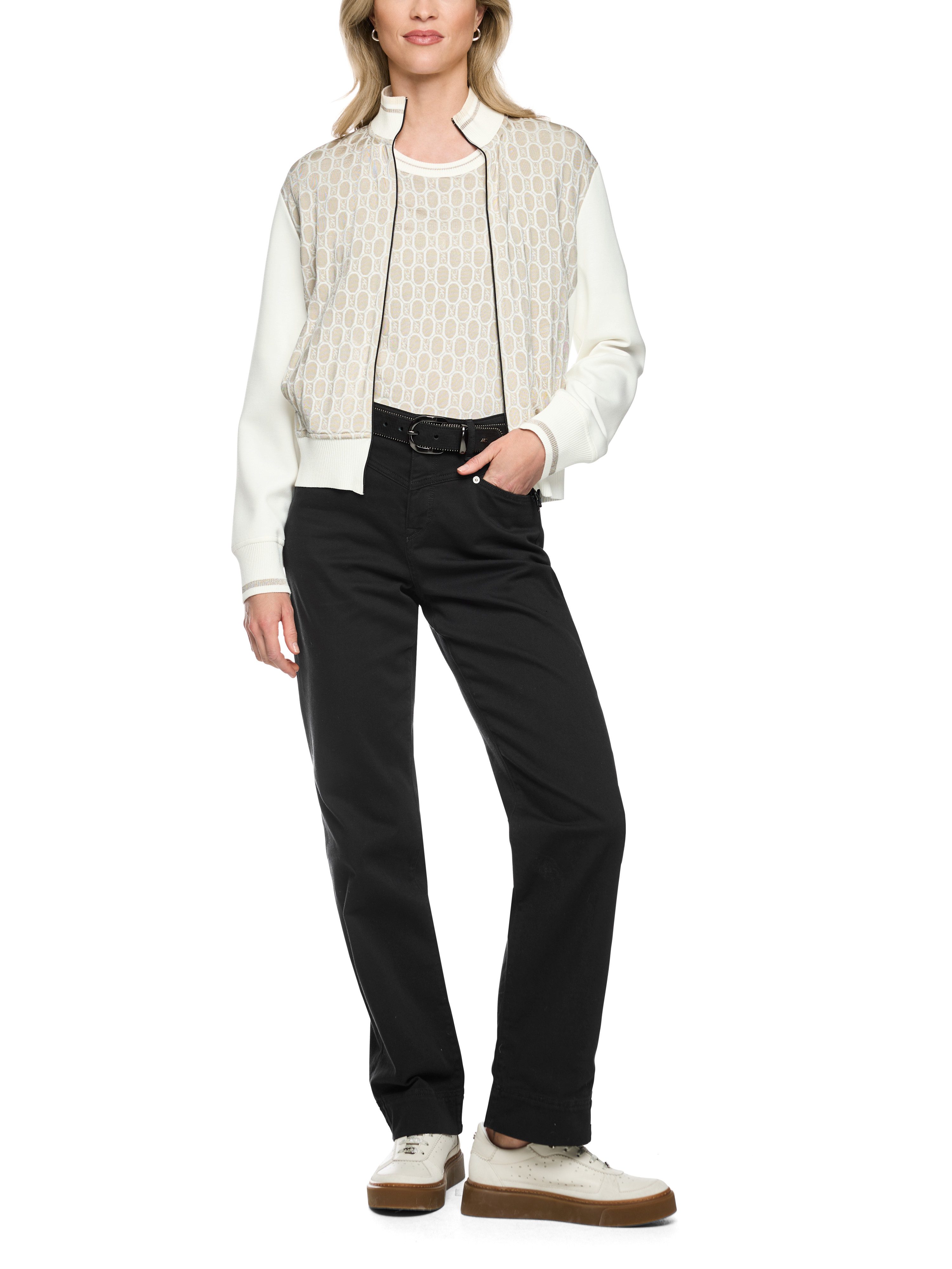 Marc Cain Cardigan Golden Hour Premium Damenmode markantes Chain-Logo-Jacquardmuster auf der Vorderseite