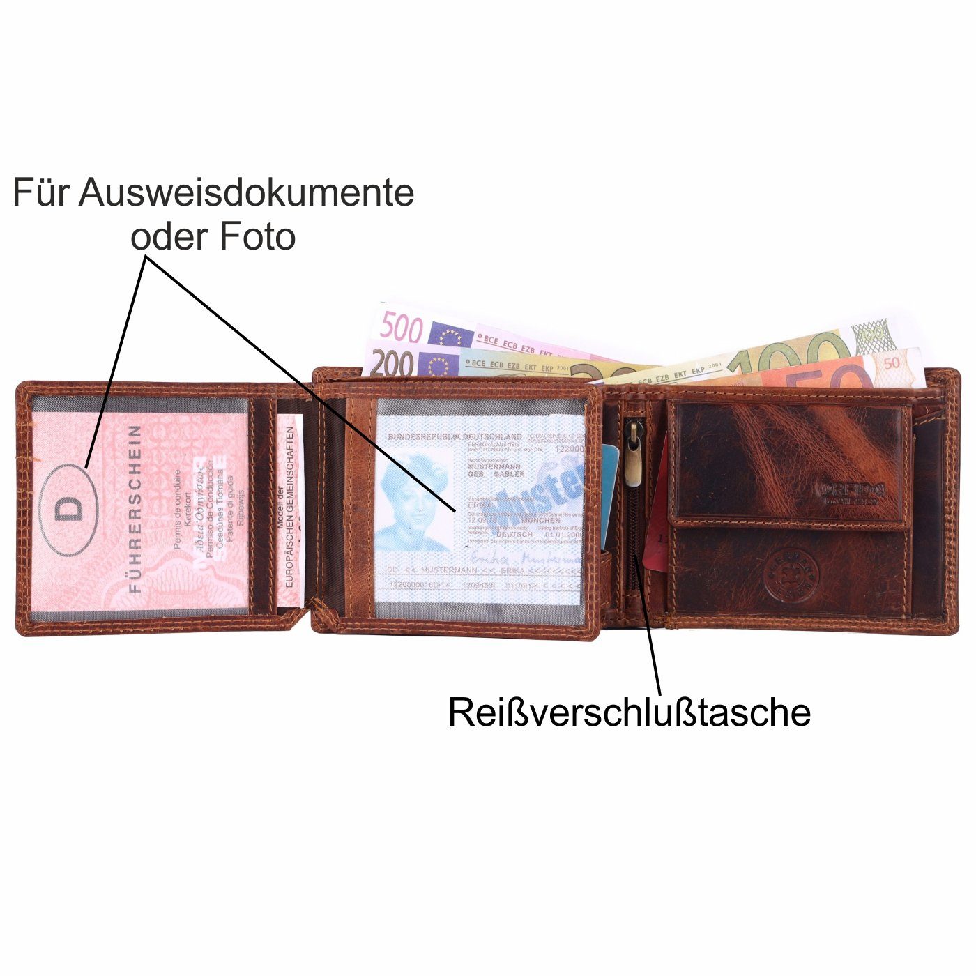 SHG Geldbörse Herren Leder Männerbörse Brieftasche RFID mit Portemonnaie, Münzfach Lederbörse Börse Schutz Büffelleder