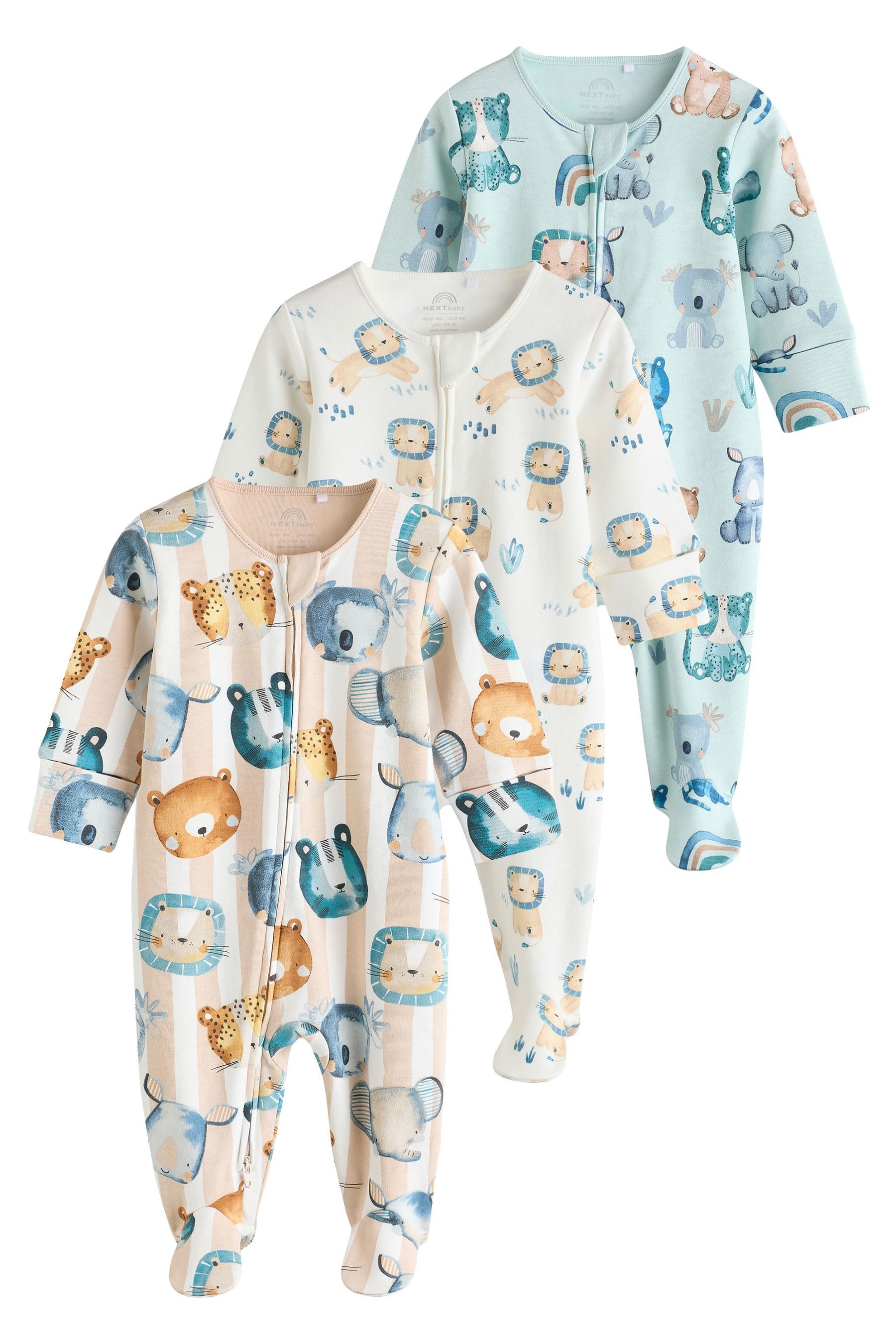 Schlafoverall Baby 100 % Baumwollschlafanzüge im 3er-Pack