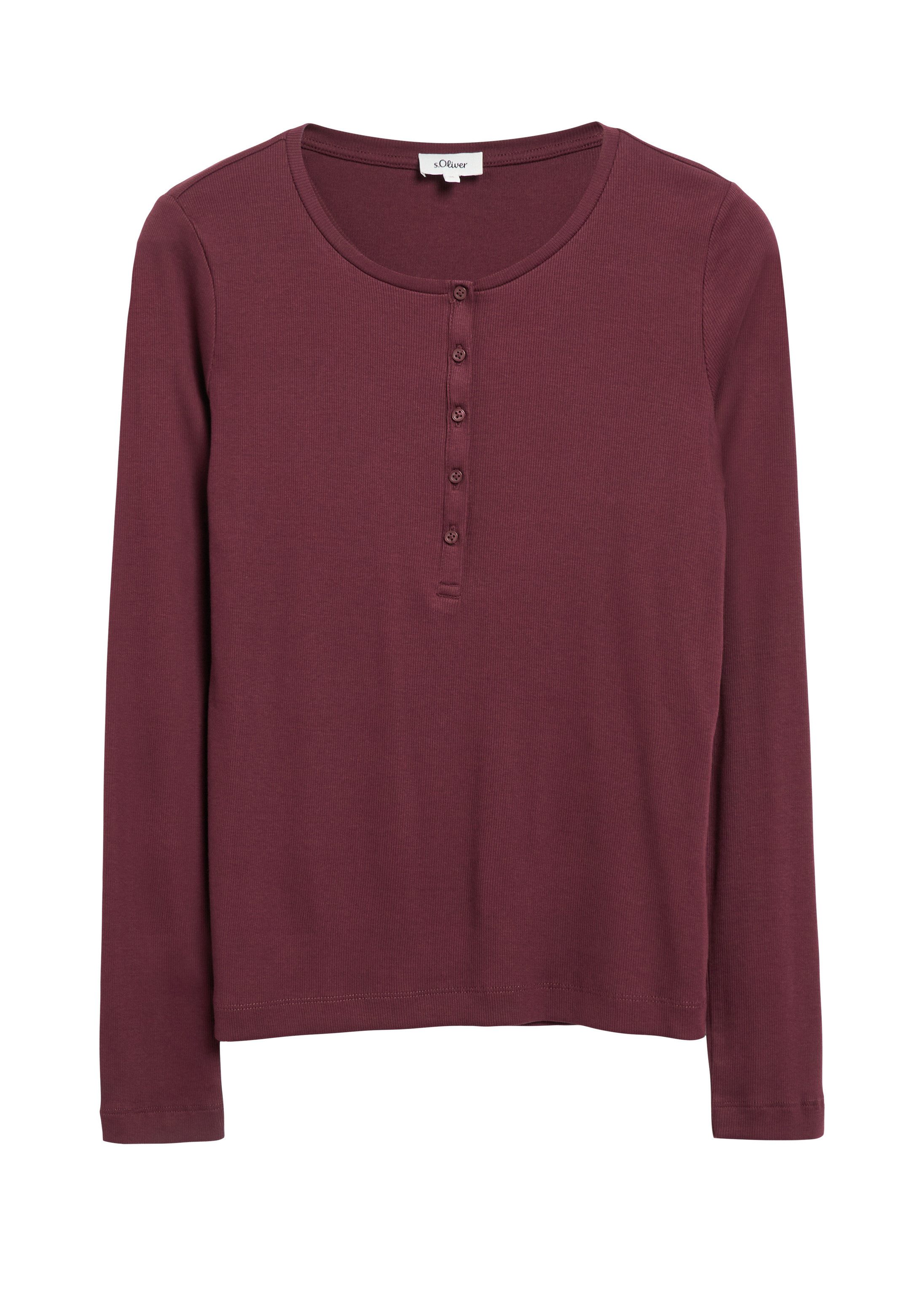 s.Oliver Langarmshirt T-Shirt Geripptes Henley-Shirt – Bild 2 von 5