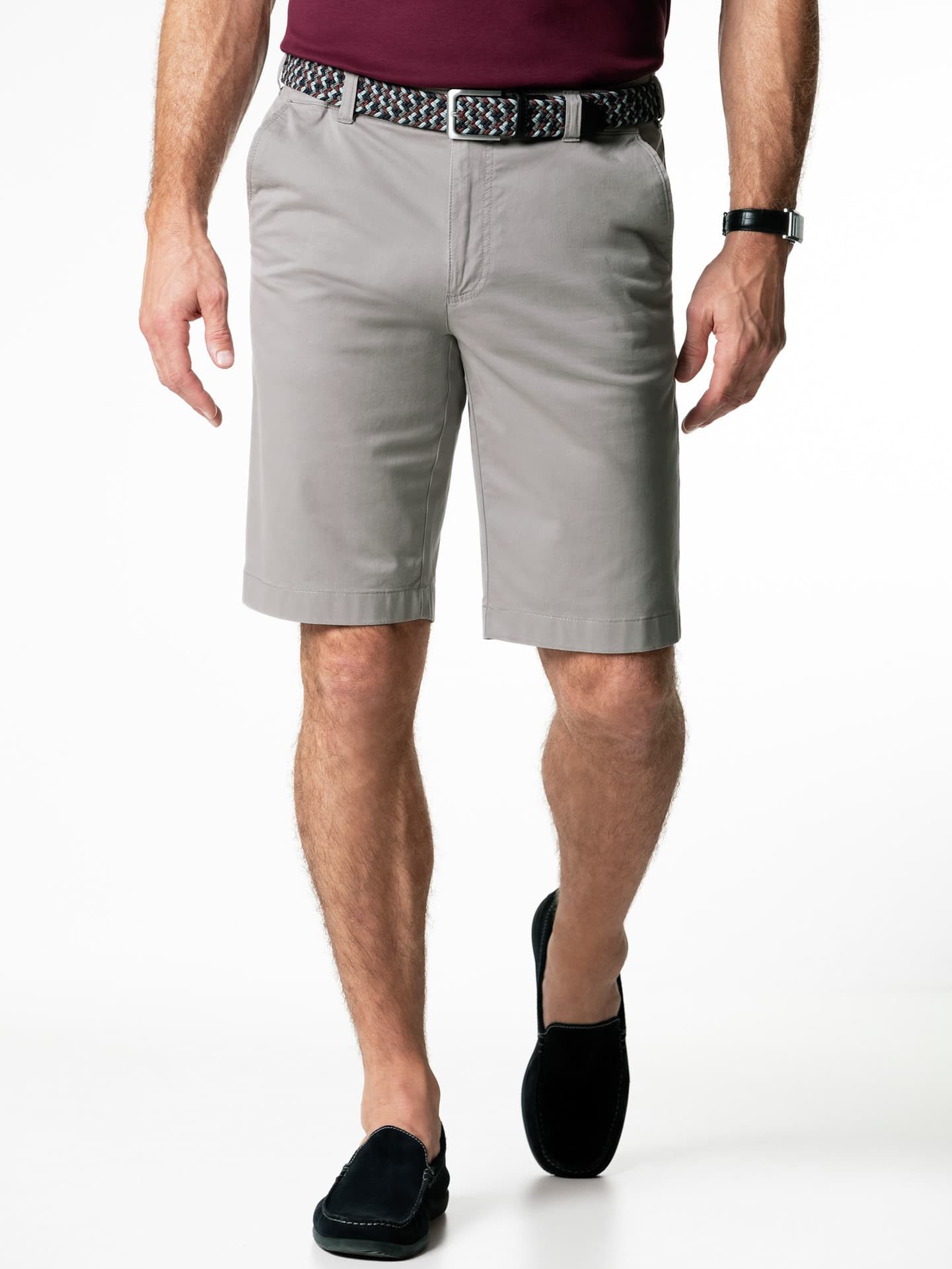 Walbusch Bermudas Herren Stretchbund Bermudas Regular Fit bügelfrei mit Flechtgürtel Comfort-Bund (ca. 6 cm Dehnreserve), Hemdenstopper, Sicherheitstasche