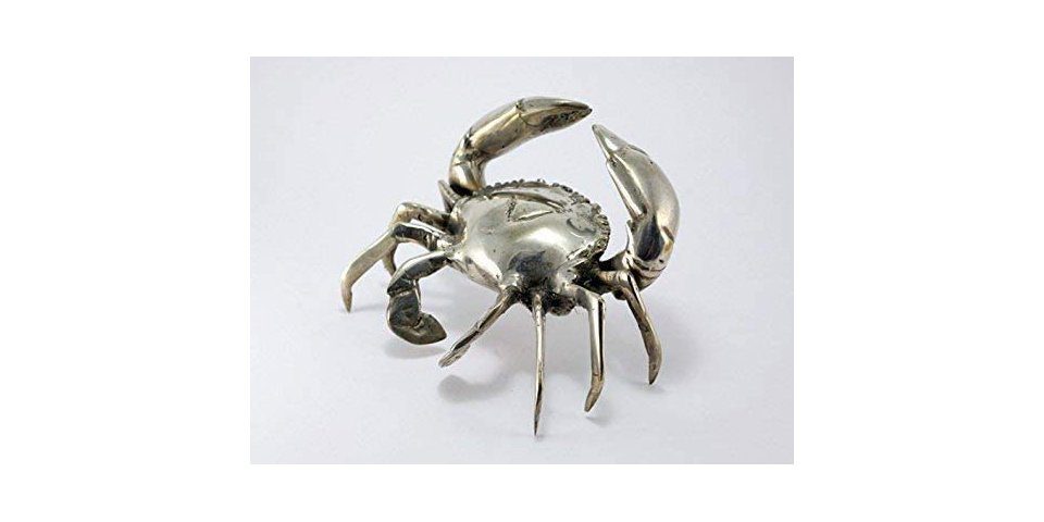 Groß Taschenkrebs Krebs Deko Statue Figur Silber Crab Krabbe Maritime Dekoration 