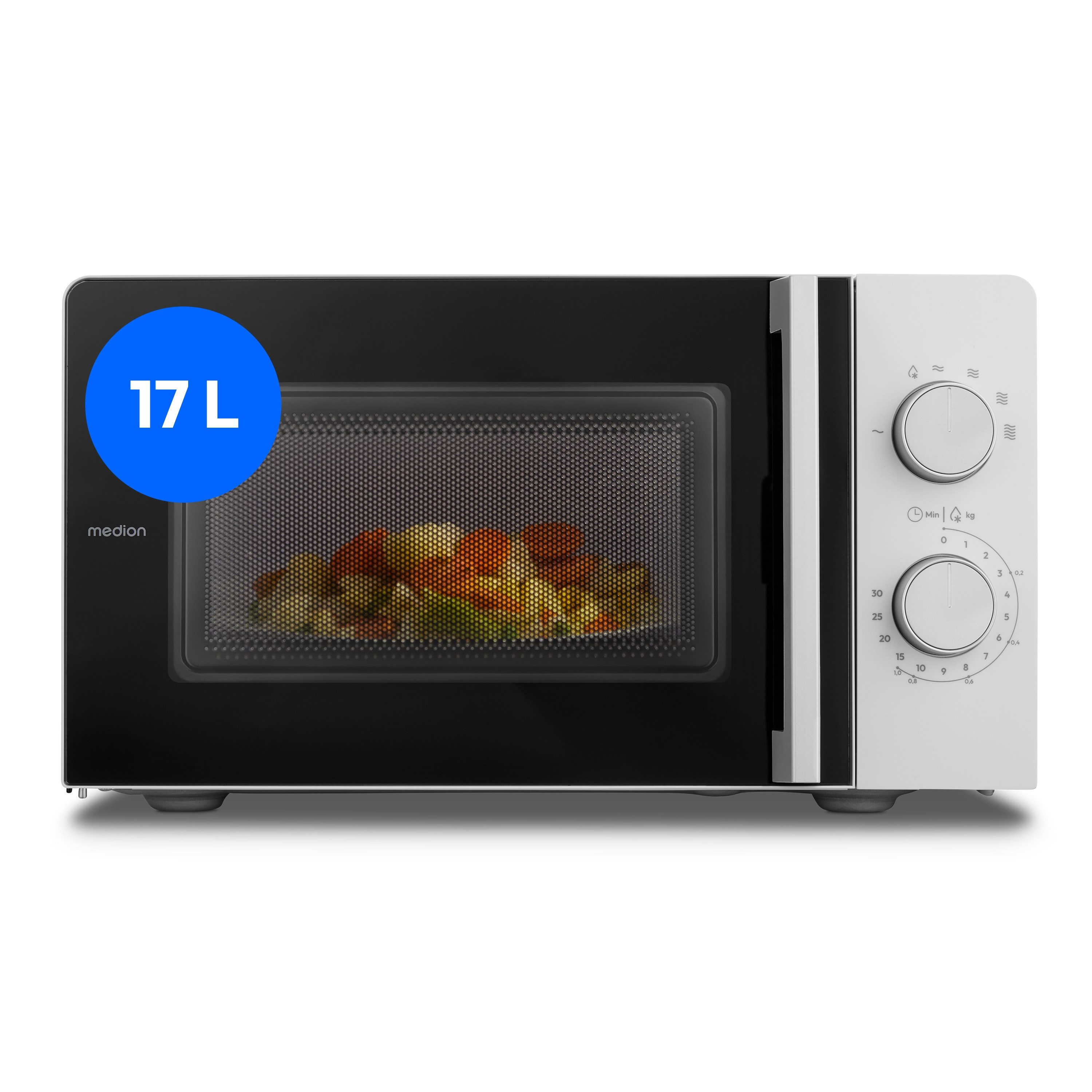 Medion® Mikrowelle MD12211, 17 l, 5 Mikrowellenstufen, Auftaufunktion, Timerfunktion, kompakt