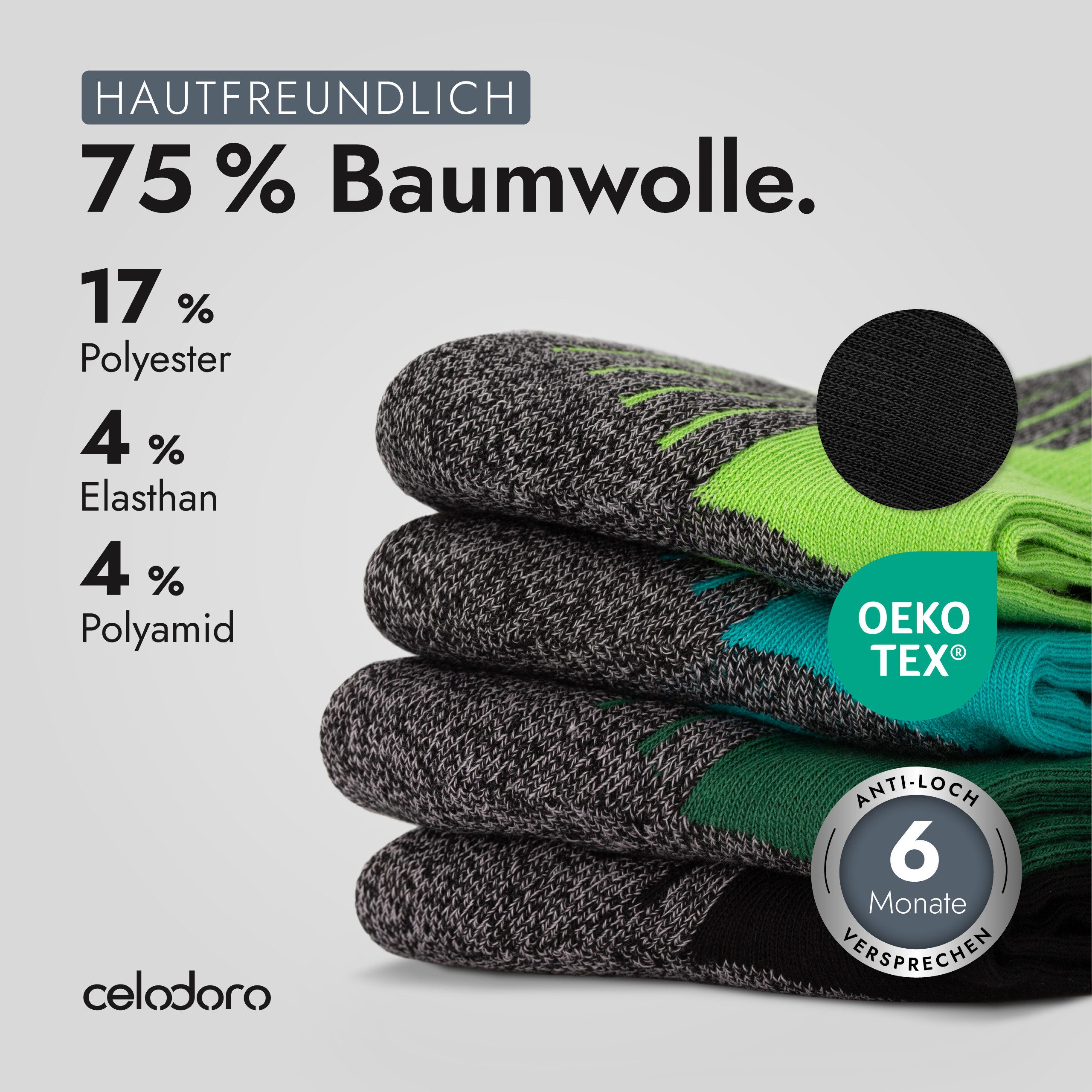 celodoro Arbeitssocken 4 Paar Wandersocken, Arbeitssocken & Sportsocken Anti-Schweiß