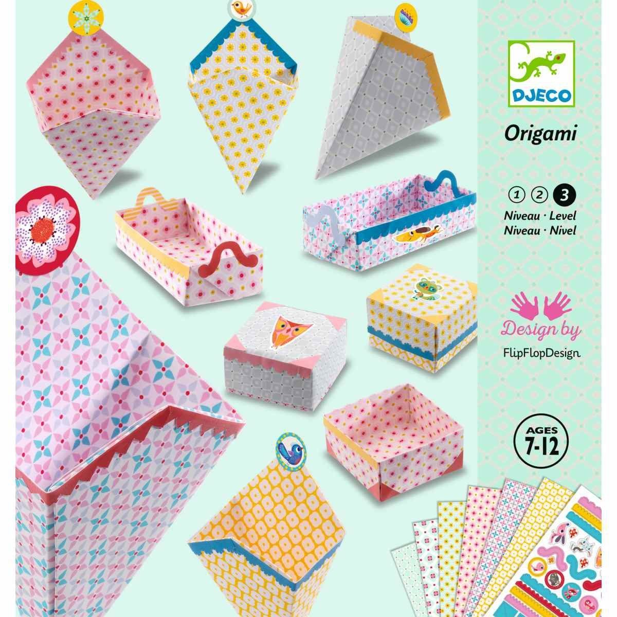 DJECO Kreativset Origami Kleine Geschenkboxen 24 Origami-Bögen 105 Aufkleber