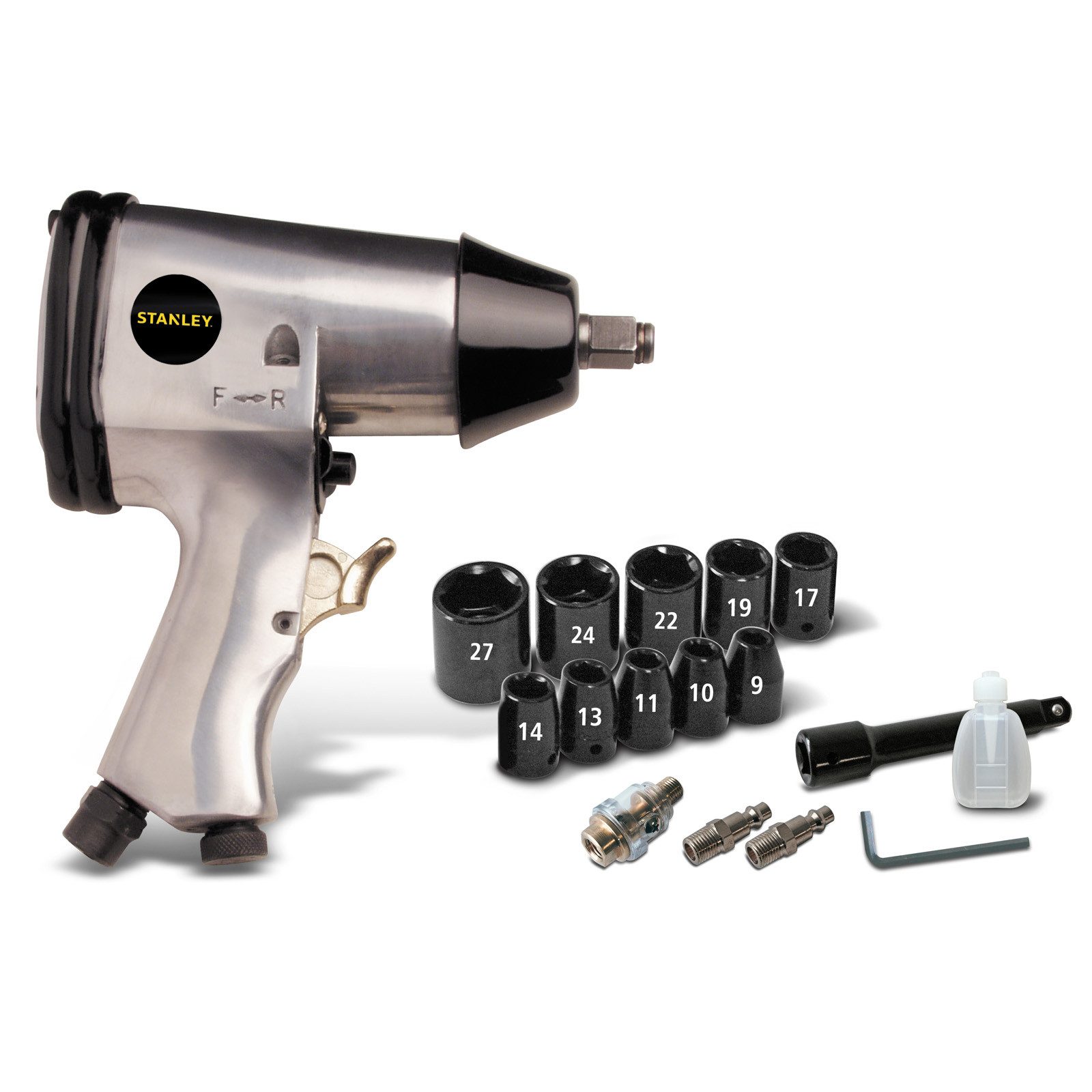 STANLEY Druckluftwerkzeug Druckluft Schlagschrauber 1/2", (Set, 3-tlg), gummierter Griff