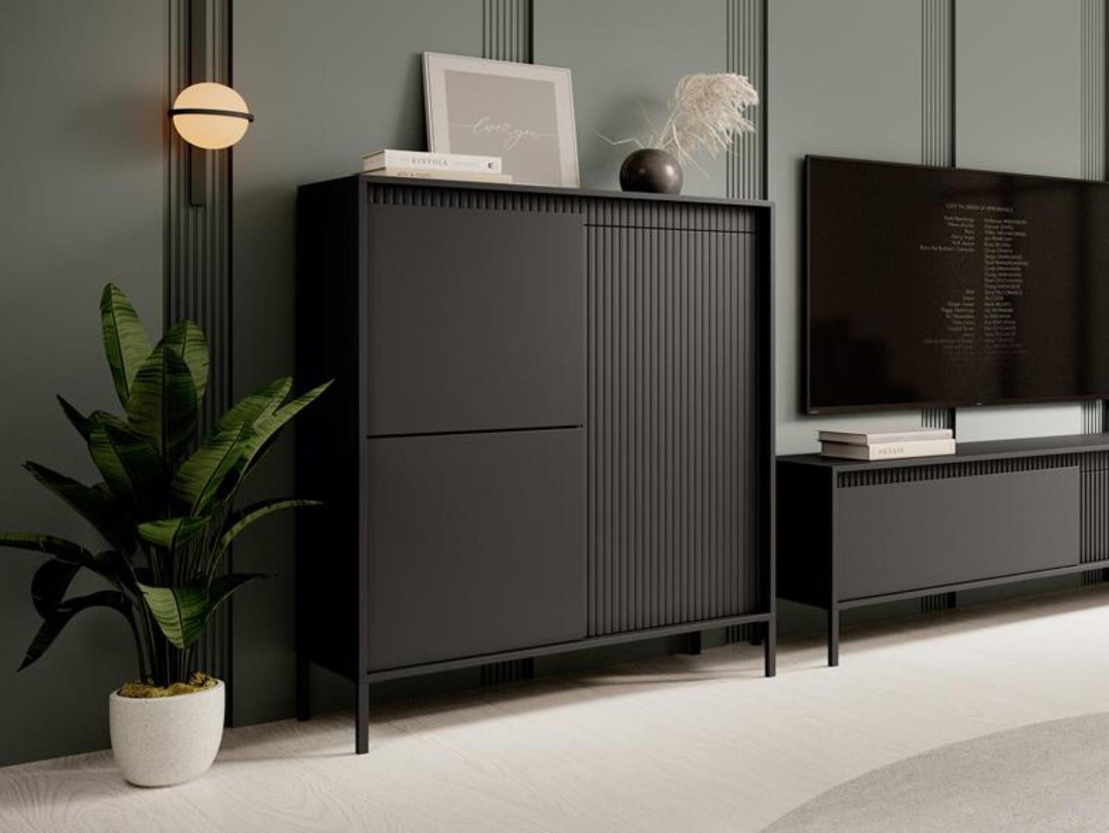 Compleo Hochkommode Moderne Kommode mit Lamellen, Push to open Funktion JULO