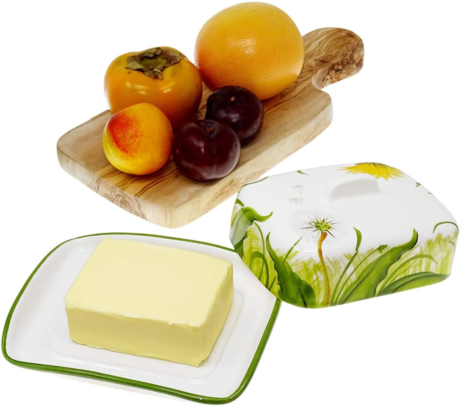 Lashuma Butterdose Pusteblume, Keramik, (1-tlg., 18 x 14 cm), Handgemachtes Buttergefäß für 250 g Butter