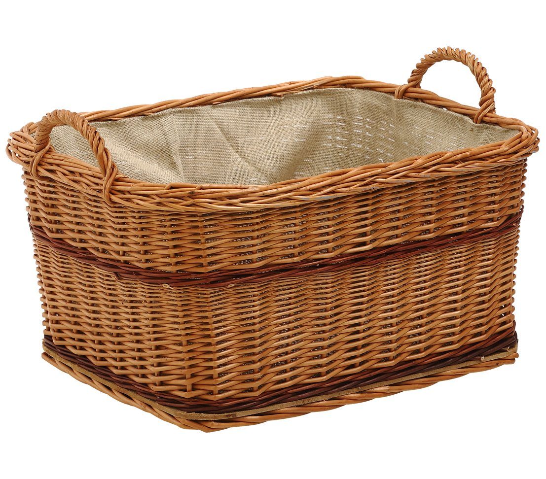 Dehner Weidenkorb Kaminkorb, mit Jute/Tragegriffen, 60 x 40 x 47 cm, Korb für Kaminholz, schützt vor Schmutz, vielseitig
