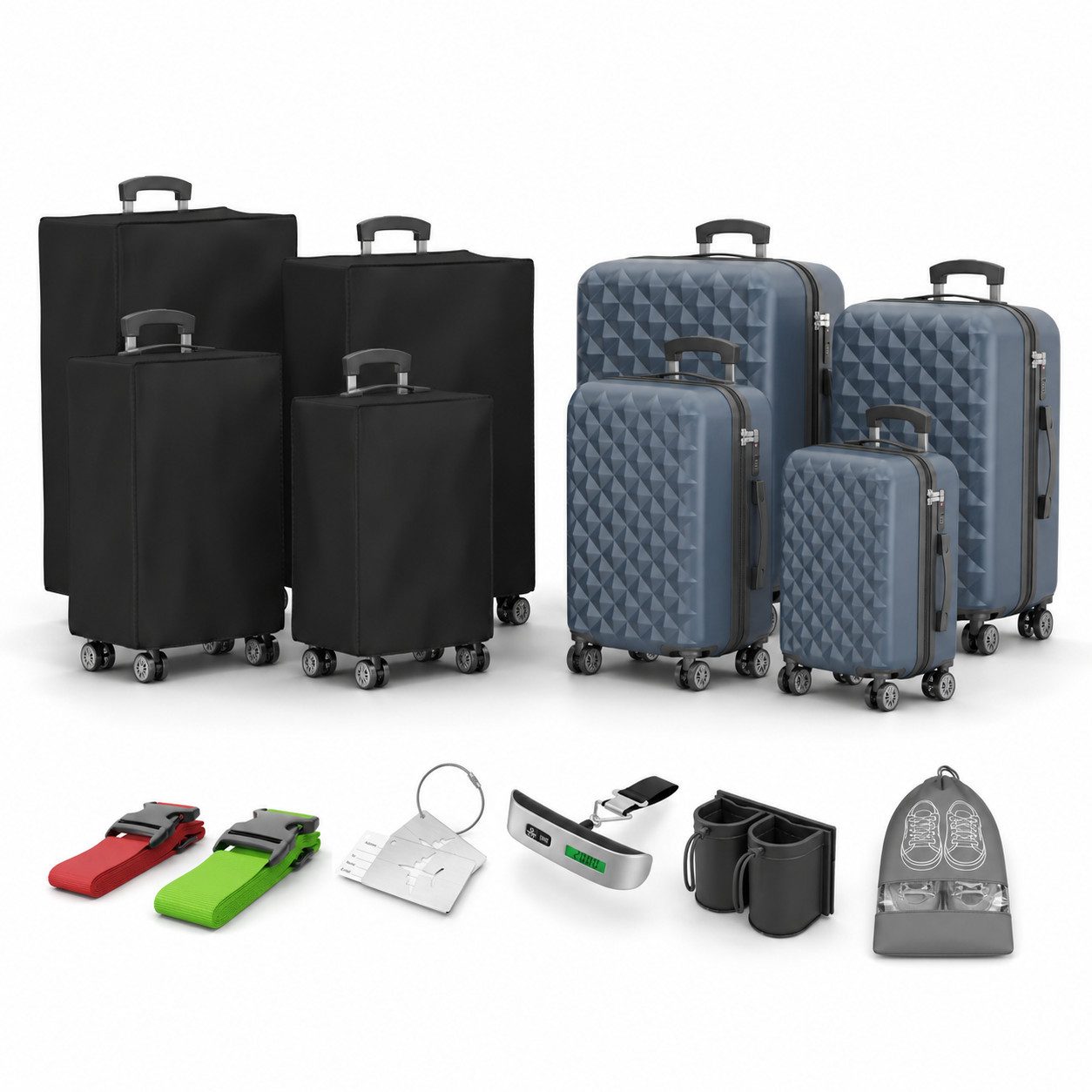 Onbest Kofferset 4er Hartschalen Trolley PREMIUM S-M-L-XL TSA-Schloss, (4 tlg), Mit sehr viel Zubehör, USB-C Anschluss
