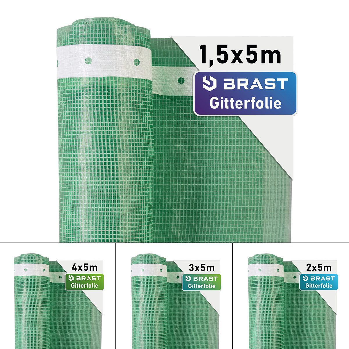 BRAST Gitterfolie Gewächshausfolie 250 g/m², 20 Größen, Breite: 1,5–4m, Länge: 5–15m (witterungsbeständig wasserdicht, verstärkter Nagelrand, UV-beständig lichtdurchlässig), 7,5m² - 60m²