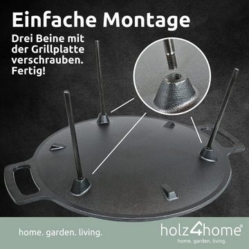 holz4home Grillplatte Gusseisen Rund ⌀44 I 3-beinig schraubbar (inkl. Handschuhe), Gusseisen