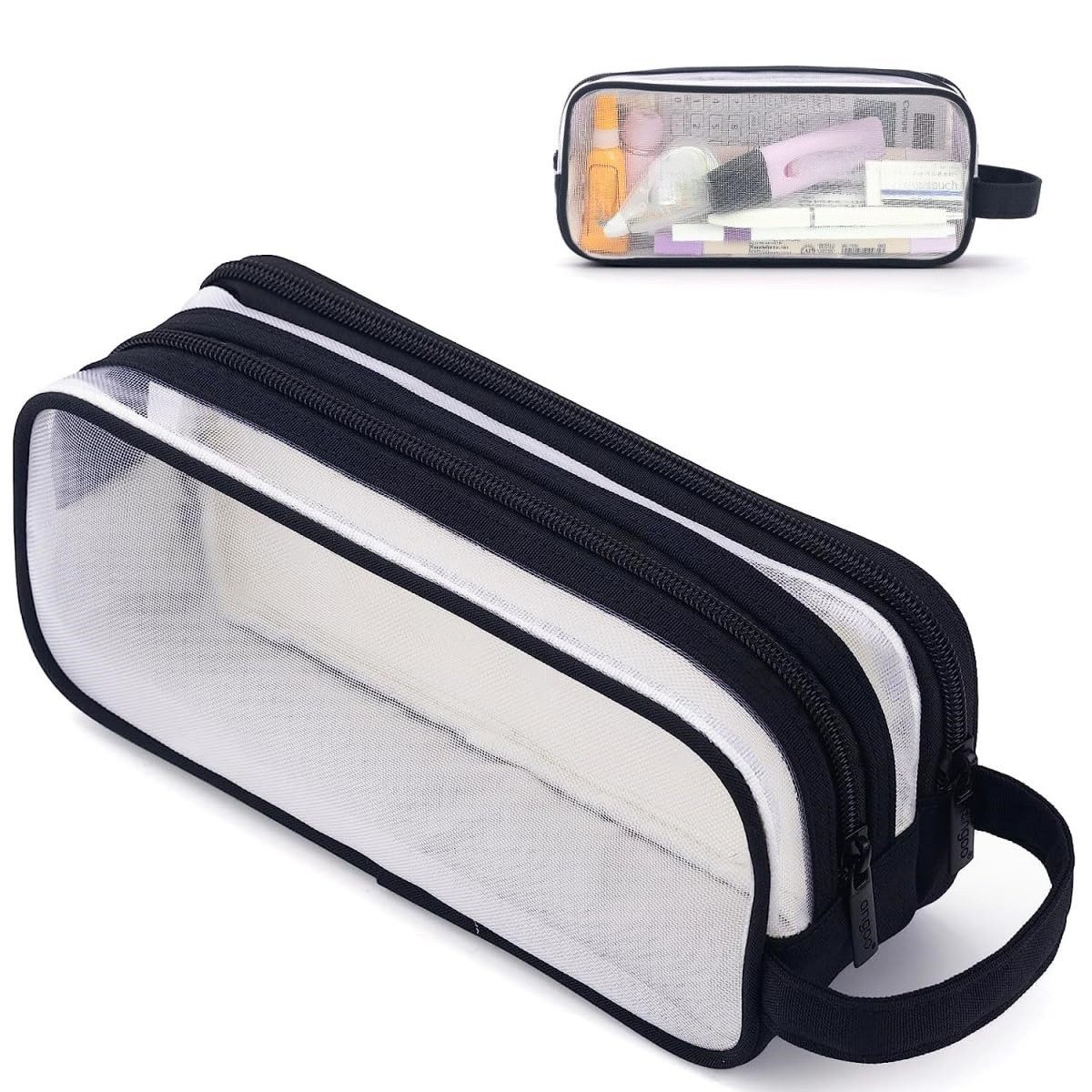 FOUORTUNATE-BEE Federmäppchen Transparentes Federmäppchen XXL 2 Fächer Stifteetui mit Griff, Für Schule Büro Reise Kosmetik Zubehör Organizer Transparent Tasche