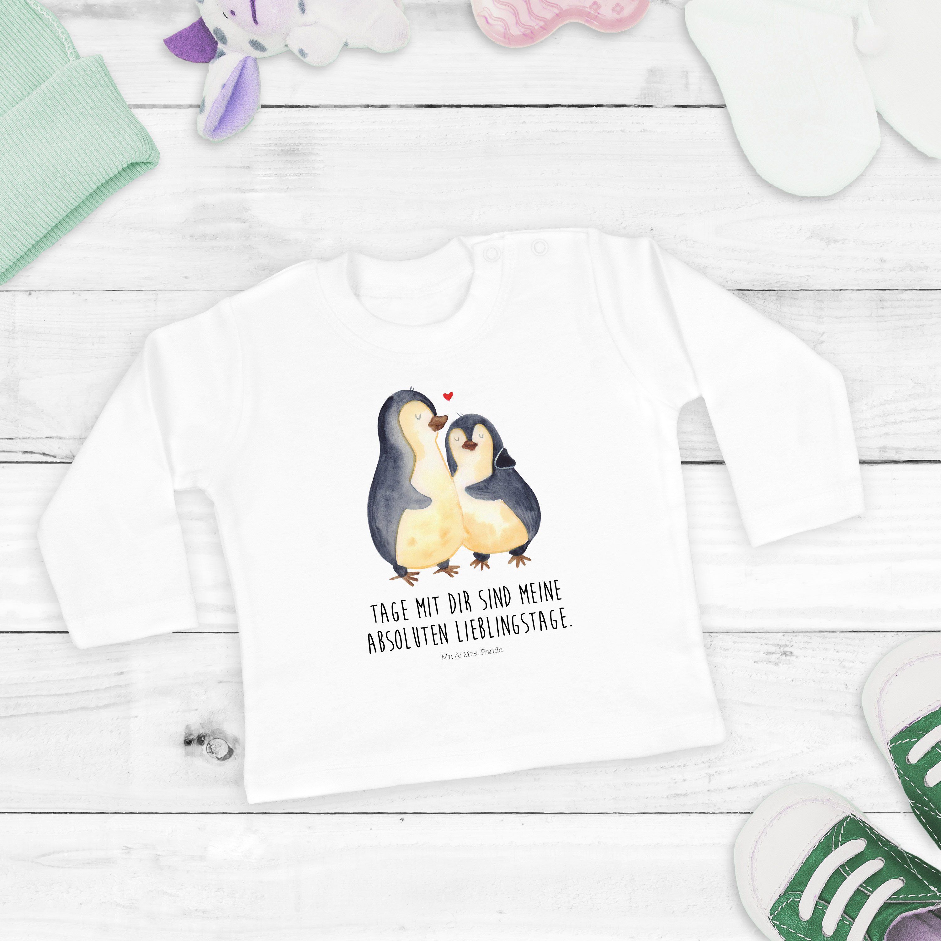 Mr. & Mrs. Pinguin Seevogel, Weiß Panda - Kleidung, Liebesgeschen Strampler (1-tlg) - Geschenk, umarmend