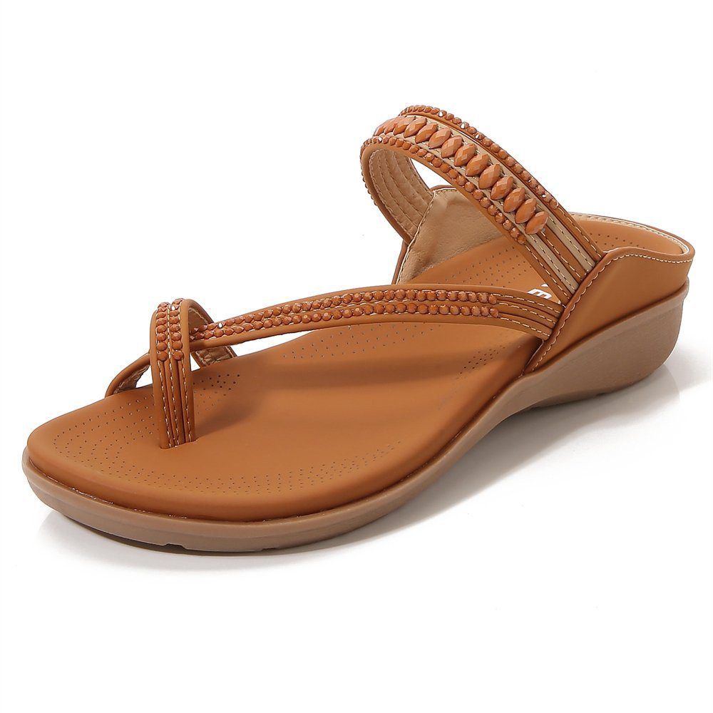 Rouemi Damen-Sommer-Sandalen, Strand-Mode einfache Hausschuhe Riemchensandale Braun