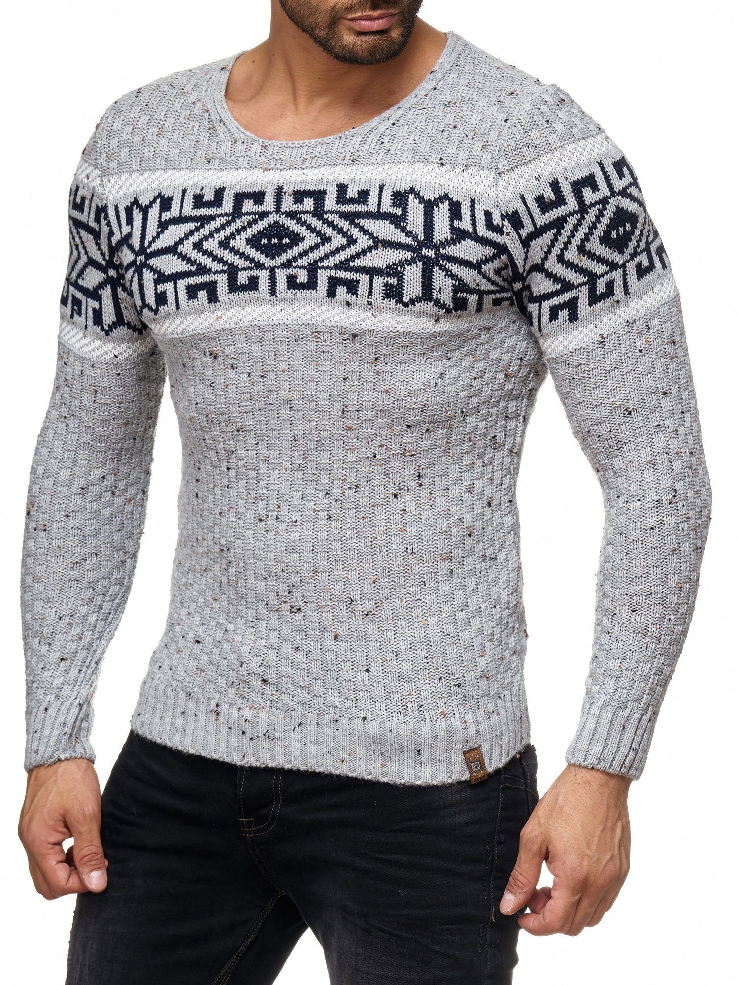 Reslad Strickpullover Herren Strickpullover Rundhals Norwegerpullover günstig online kaufen