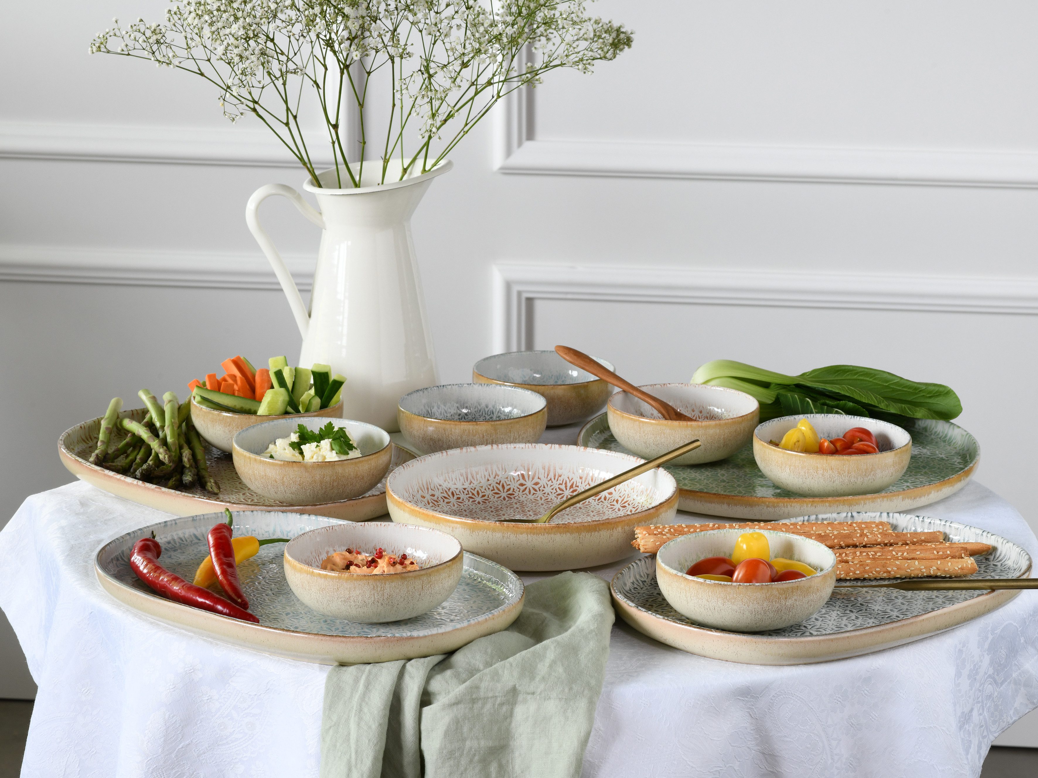 CreaTable Teller-Set Uno Emiliana, Teller Set 12-tlg (12-tlg), 4 Personen, Steinzeug, Shabby Look, Vintage Style