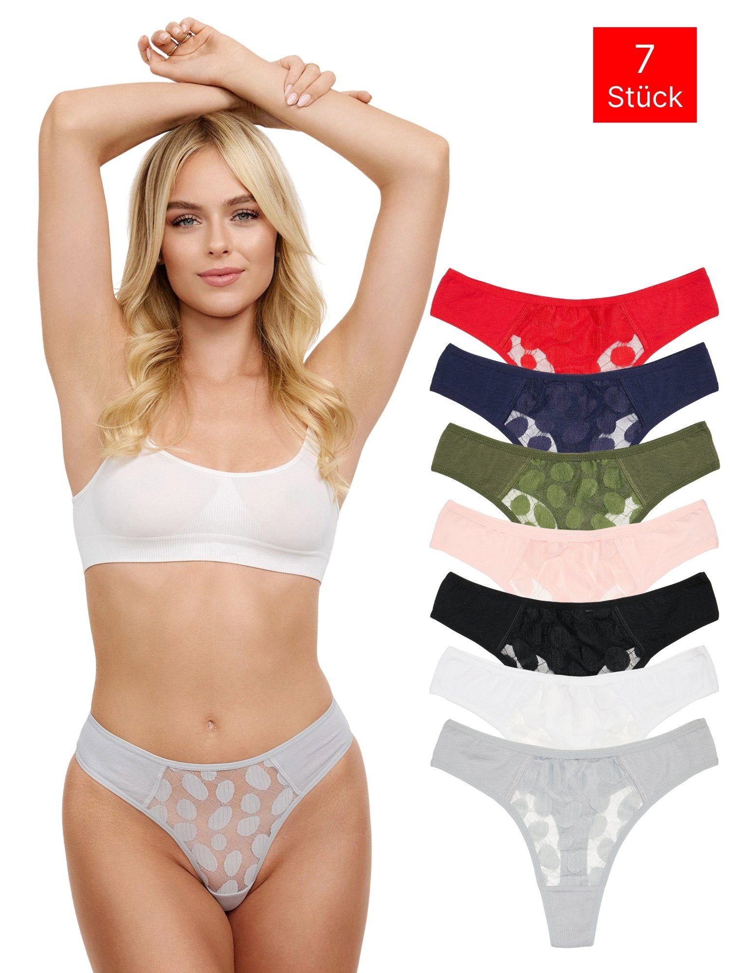 Tazzio String 7er-Pack Damen Tanga Unterhose F915 (Packung, 7-St) zeitlos und unsichtbar unter deiner Kleidung