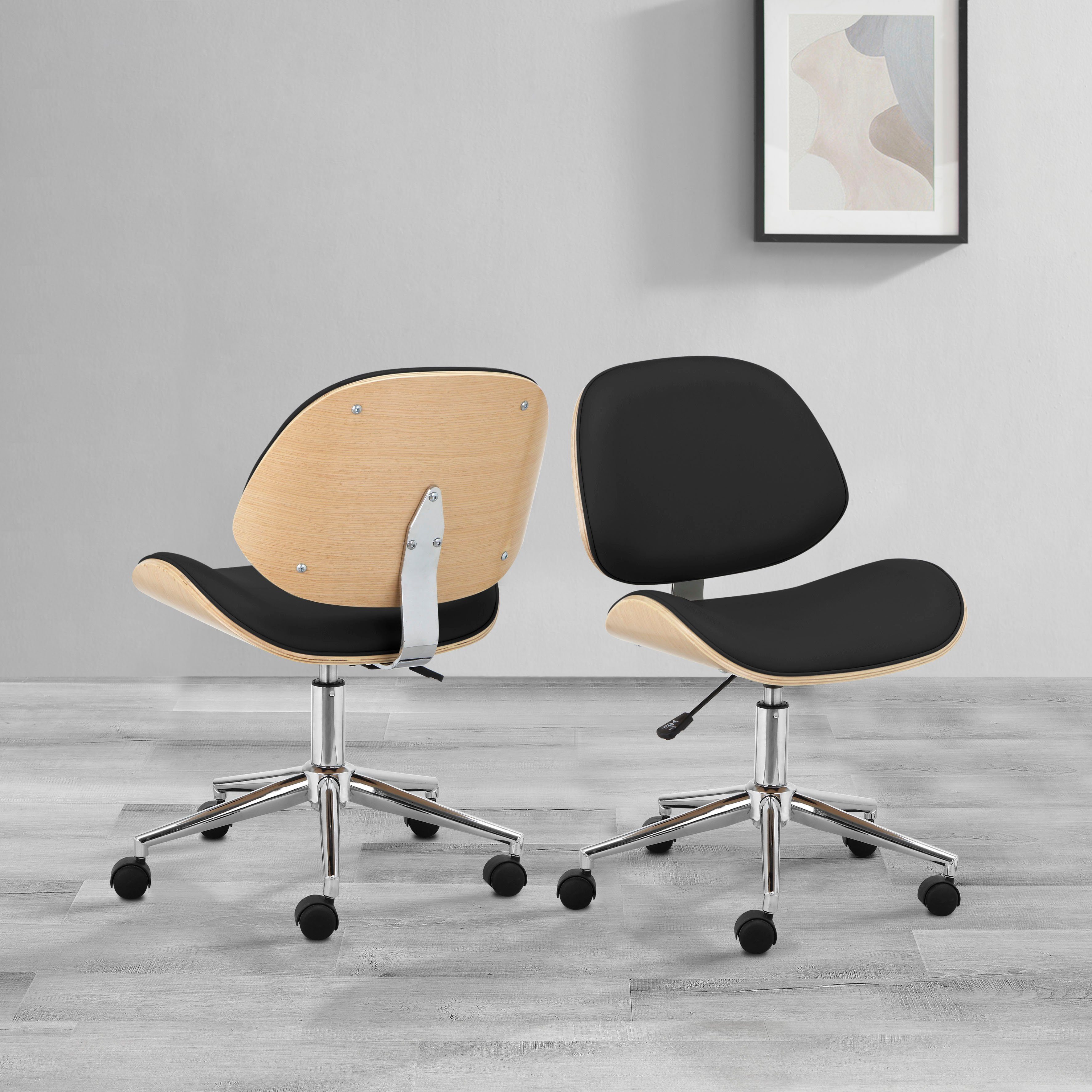 andas Bürostuhl schwarz Kunstleder, 360° schwarz drehbar Kiruna Schale, | (1 höhenverstellbar, St), Pappelholz mit