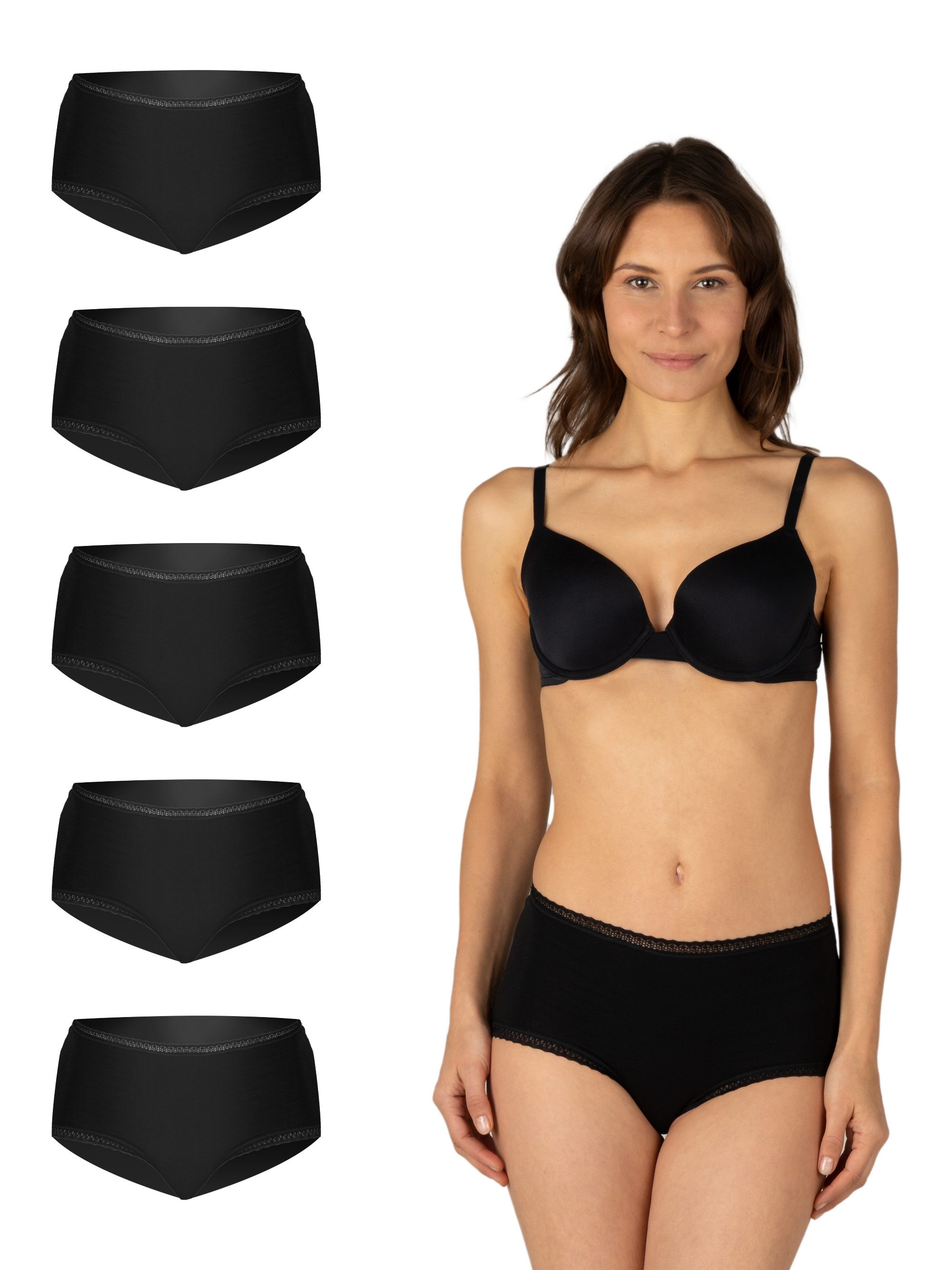 Elsie Taillenslip mit Spitze Unterhosen Damen Hüftslip aus Baumwolle mit Stretch (Packung, 5-St., 5er-Pack) unsichtbar unter deiner Kleidung - Hohe Taille Slip Damen
