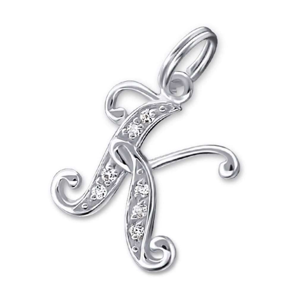 BUNGSA Anhänger Set BUCHSTABE K - Anhänger Buchstaben Kristall Silber 925 Silber Unisex (1-tlg), Pendant Halsketten
