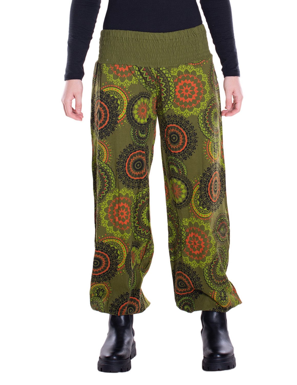 Haremshose Sommer Pluderhose mit breitem Bund und Mandalas, freesize 34–44