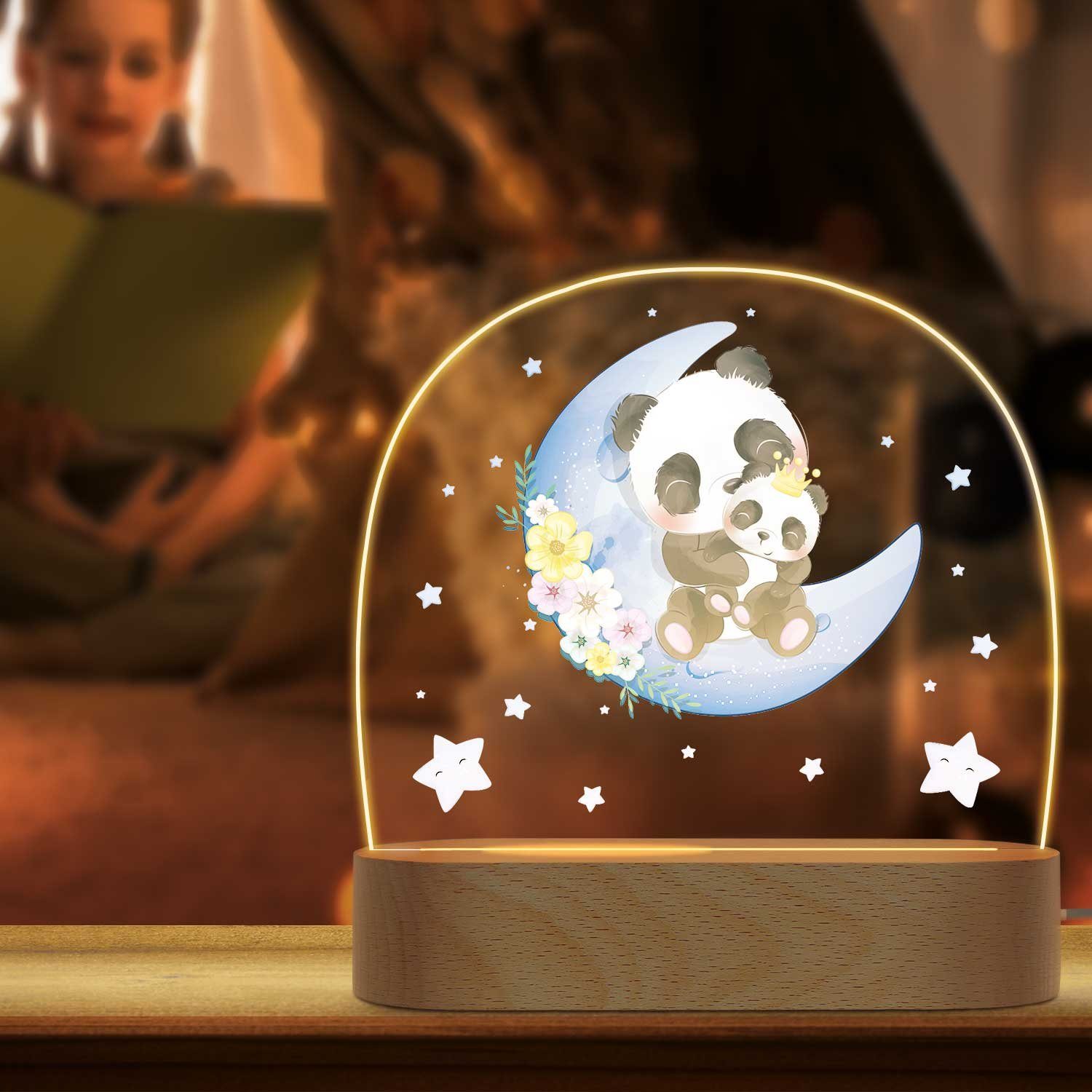 GRAVURZEILE LED Nachtlicht für Kinder, Beruhigend und Energiesparend - Mond Design - Panda, LED, 3 Lichtmodi: Warm- Kalt- und Mischweiß, Geschenk für Kinder & Baby