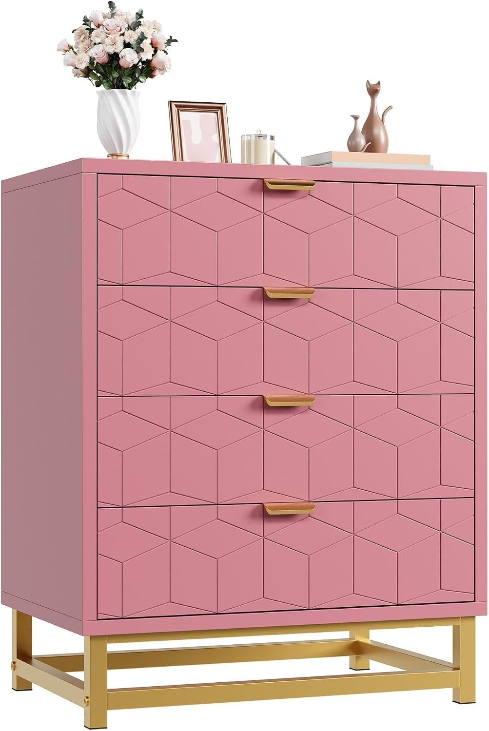 GarveeMore Kommode für Schlafzimmer,Kommode mit 5 Schubladen Metallbeinen,moderne Kommode, großem Stauraum Schubladenkommode für Schlafzimmer,Wohnzimmer und Flur