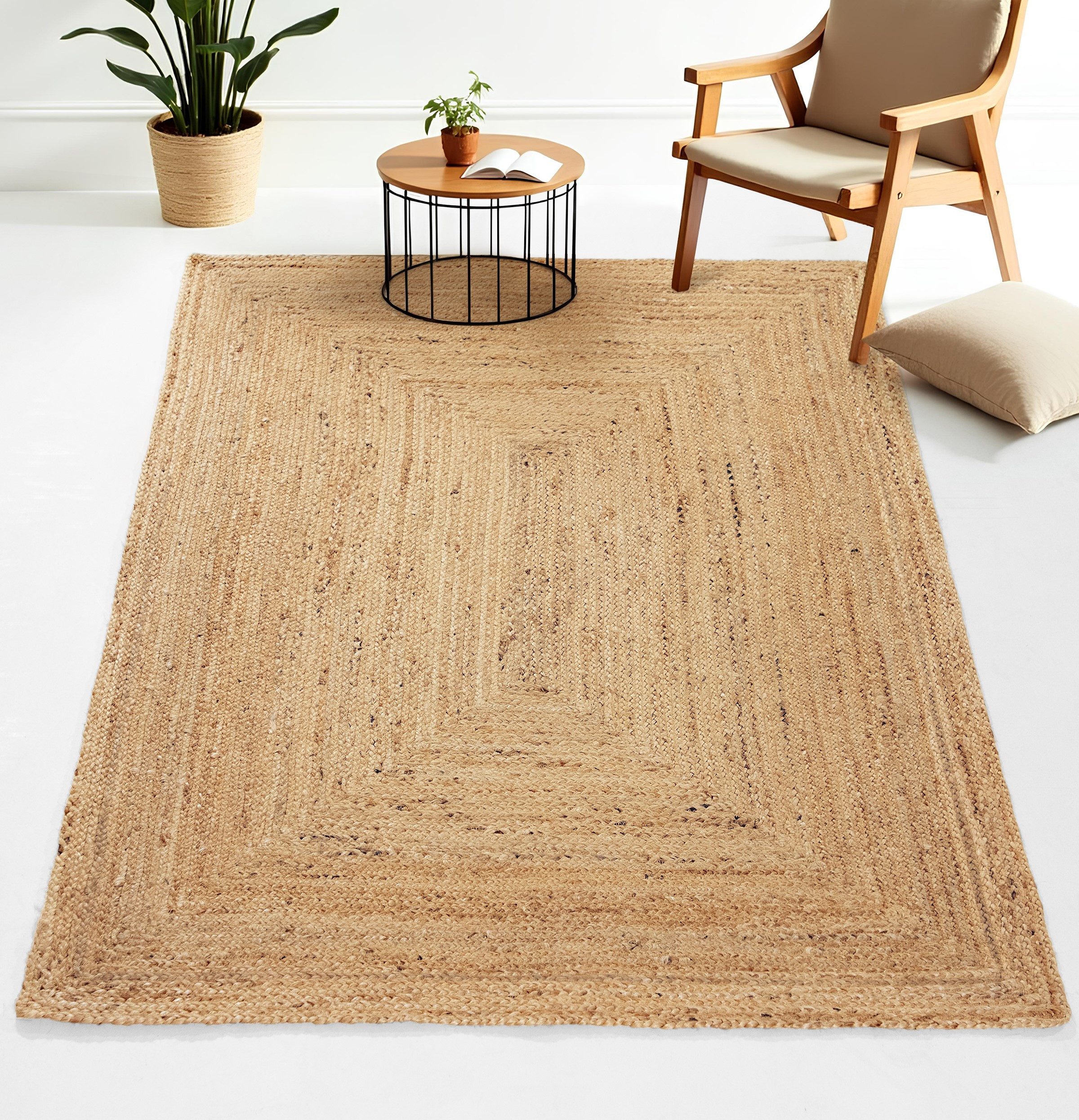 carpetfine Teppich Nele Juteteppich Naturfaser, rechteckig, Höhe: 6 mm, geflochtener Wendeteppich aus 100% Jute, quadratisch und als Läufer