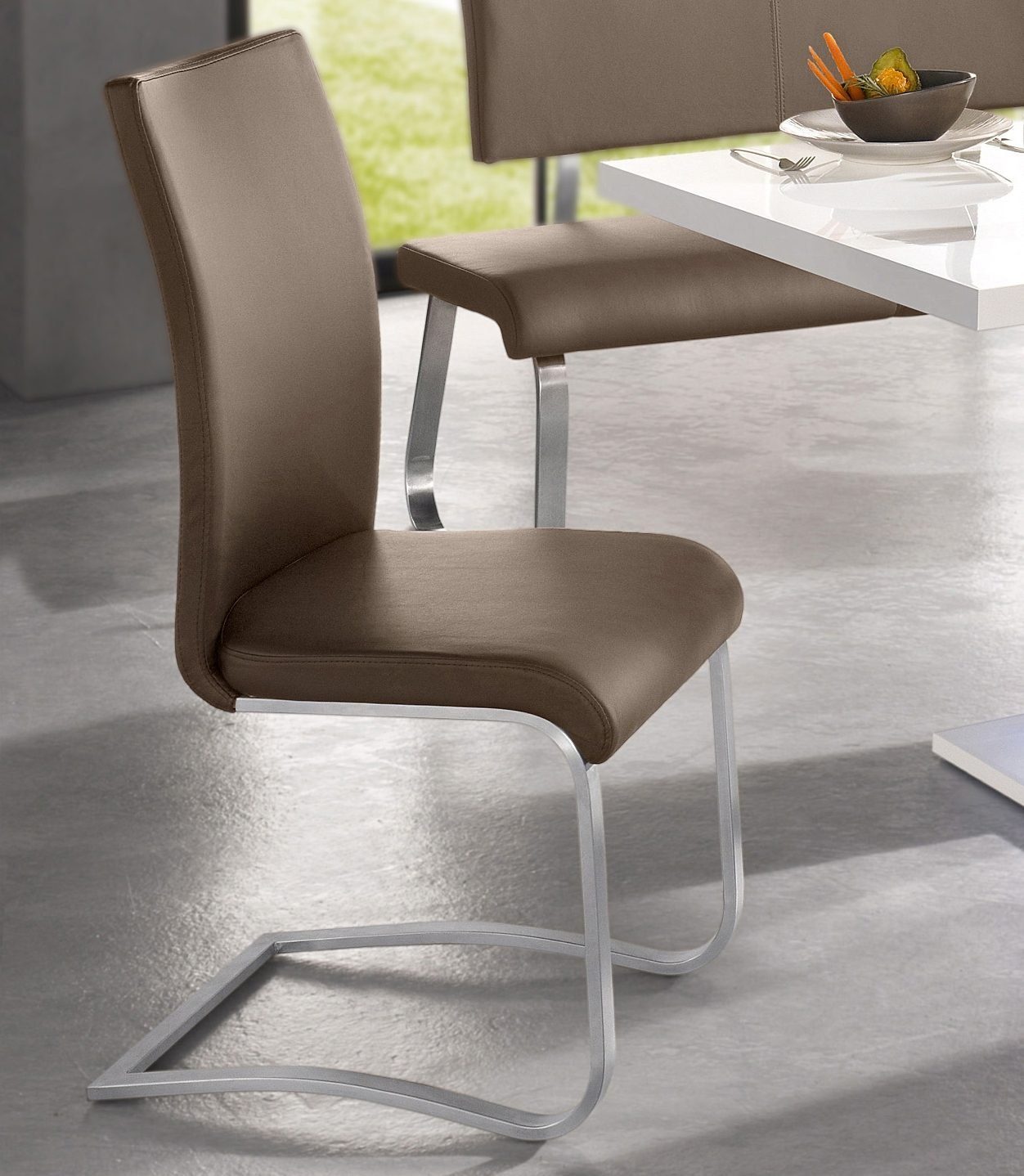 mit Stuhl Kg furniture | Freischwinger (Set, belastbar Cappuccino Arco MCA St), 130 Cappuccino Echtlederbezug, 2 bis