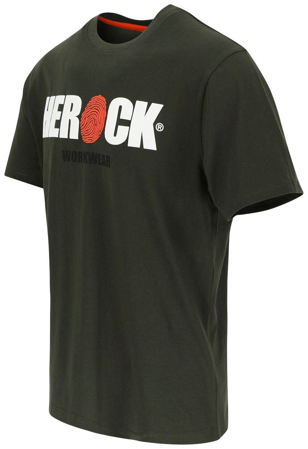 Rundhals, mit Baumwolle, ENI Herock Tragegefühl T-Shirt khaki angenehmes Herock®-Aufdruck,