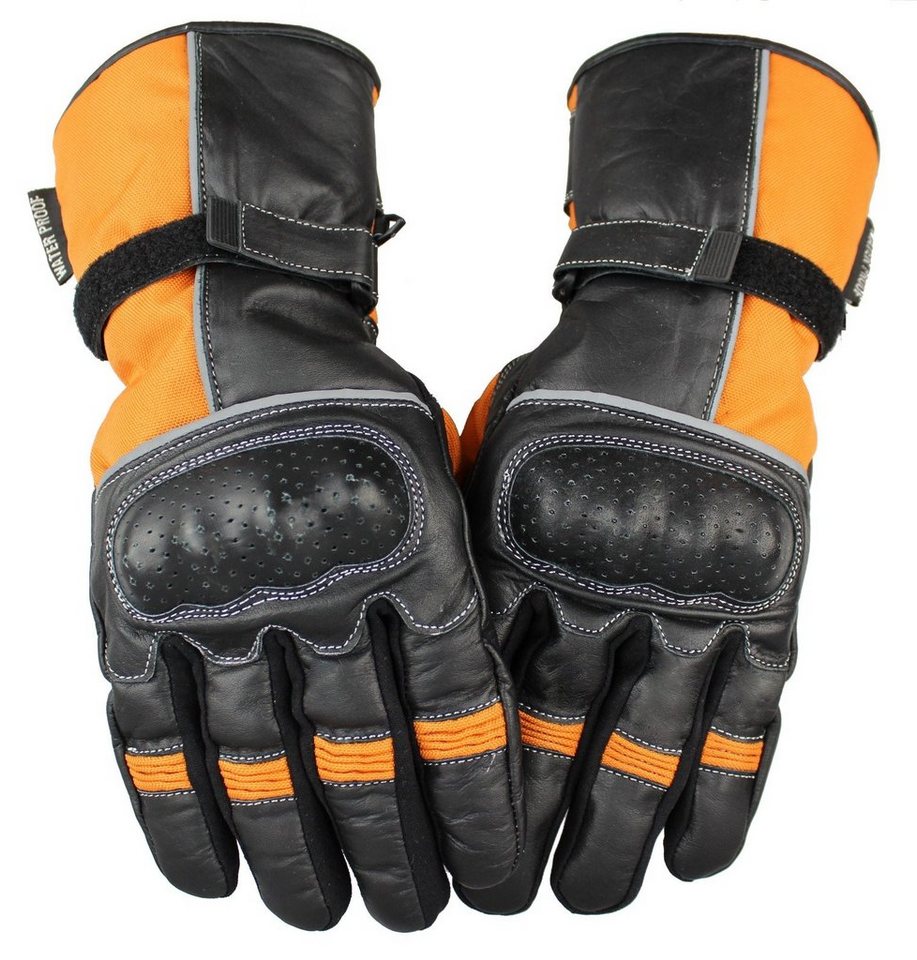 Alpha Speeds Motorradhandschuhe Biker Handschuhe Racing Custom Handschuhe  für Winter Orange (Touchscreen Funktion) Wasserdicht + Winddicht +  Atmungsaktiv + Reflektierende Material