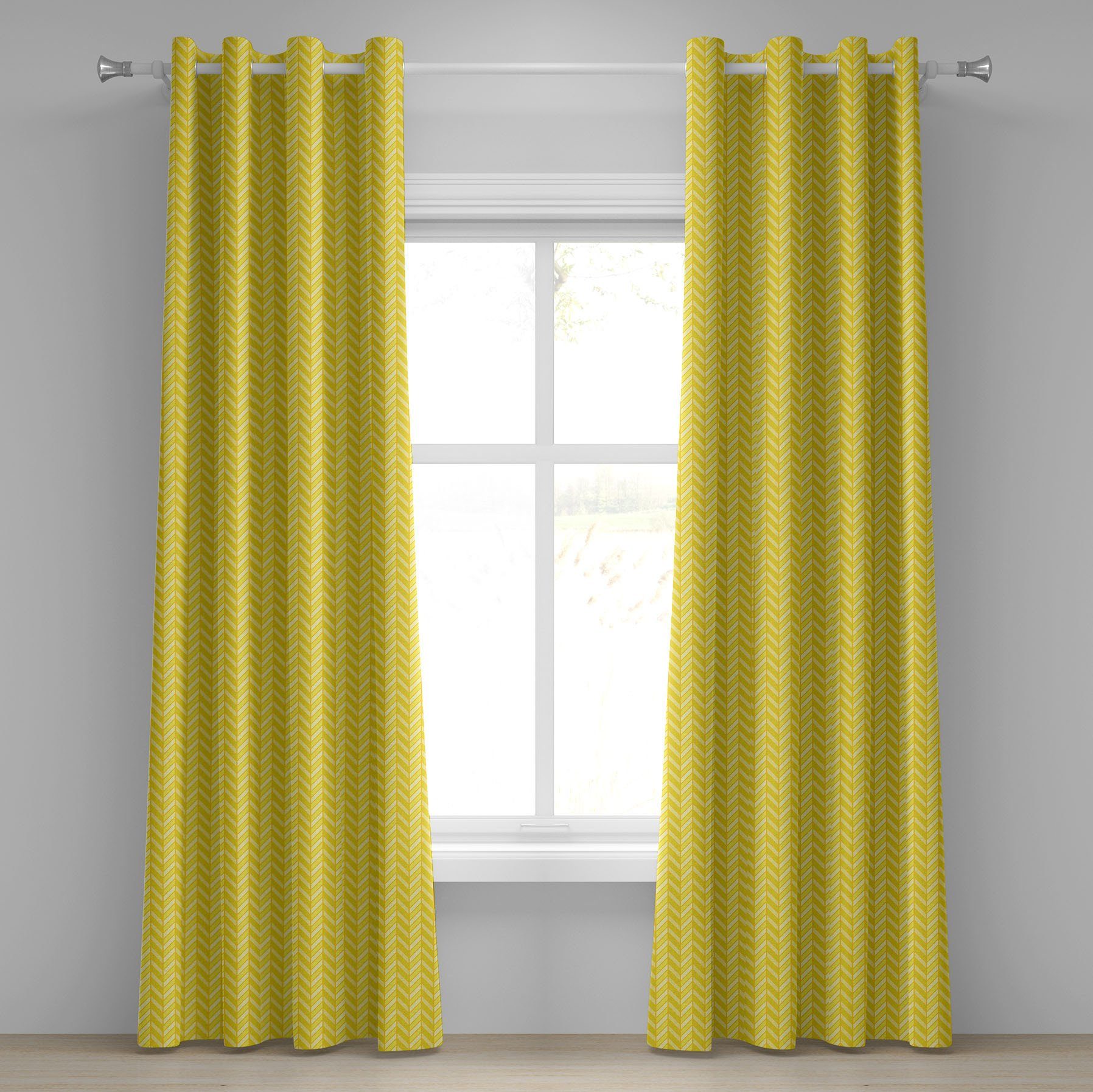 Gardine Dekorative 2-Panel-Fenstervorhänge für Schlafzimmer Wohnzimmer, Abakuhaus, Yellow Chevron Vertikal Retro