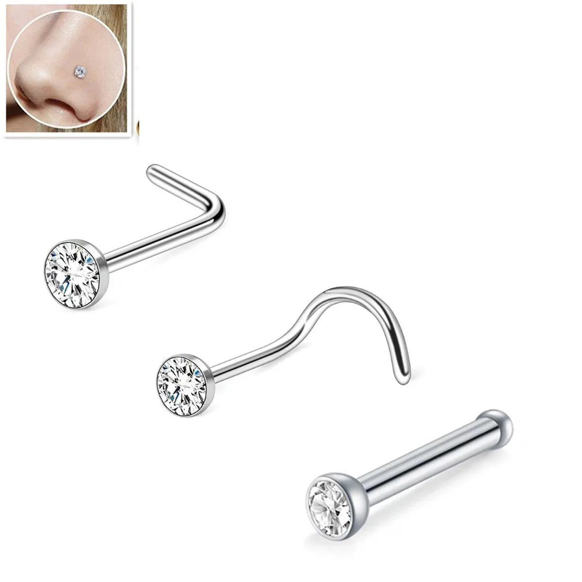 Karisma Schmuck Nasenpiercing aus Chirurgenstahl 316L Nasenstecker mit Kristallstein 3 oder 4mm, Zirkonia Frauenschmuck
