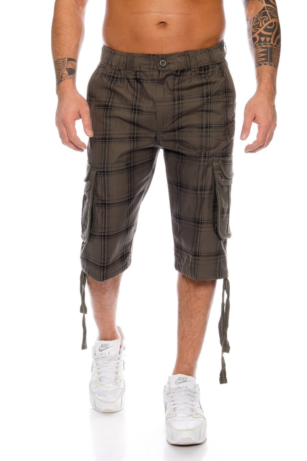 Kendindza Cargobermudas 3/4 Bermuda Shorts Herren, Kurze Hose Herren, Cargo Shorts Dehnbund Taschen, Capri Cargohose kurz