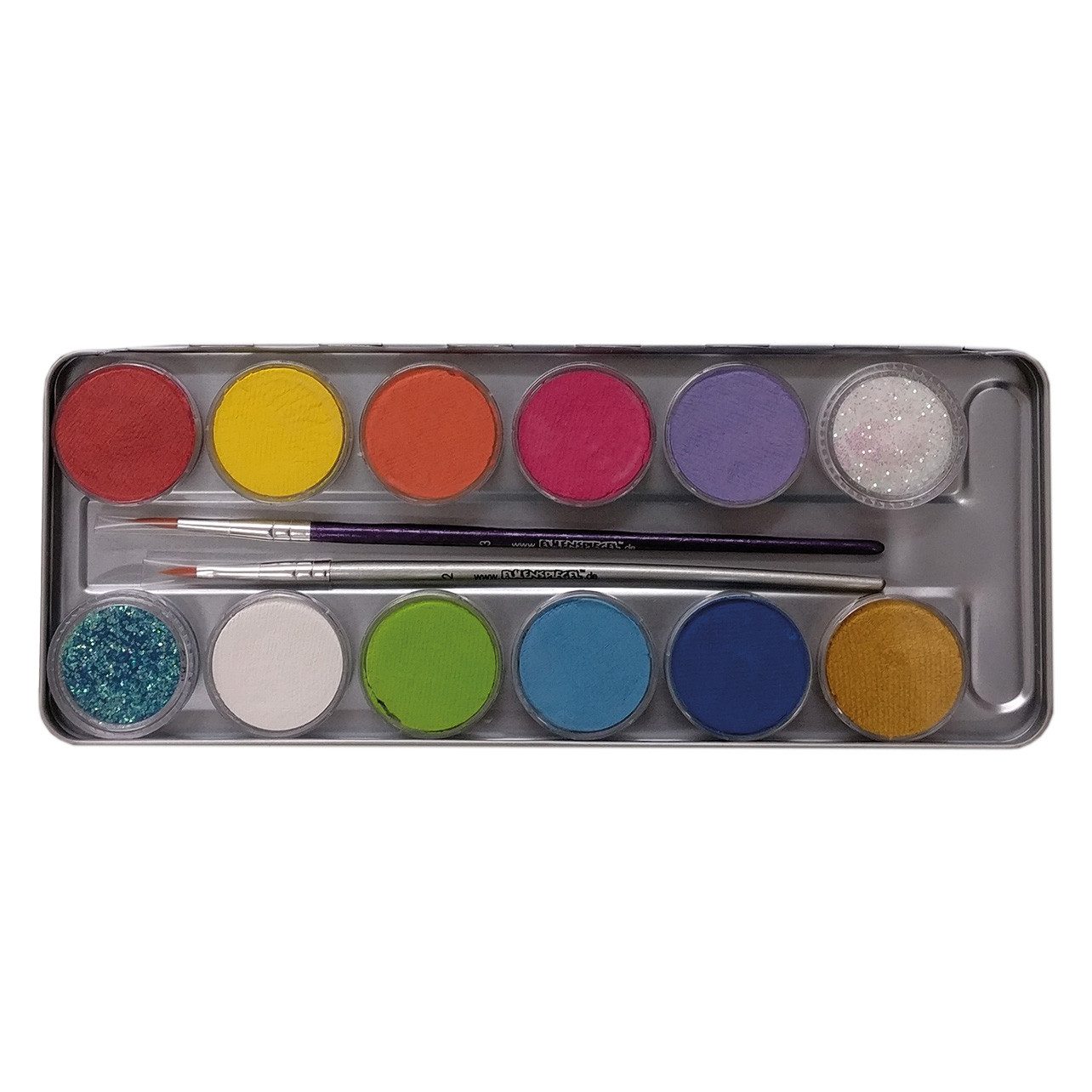 Eulenspiegel Theater Schminkpalette Eisprinzessin Metall-Palette mit 10 Farben+Glitzer+Pinseln (1-tlg), Made In Germany, dermatologisch getestet