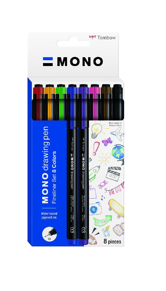 TOMBOW Fineliner MONO drawing pen, (10er Set), Pigmenttinte, wasserresistent und wischfest, Strichstärke ca. 0,35 mm