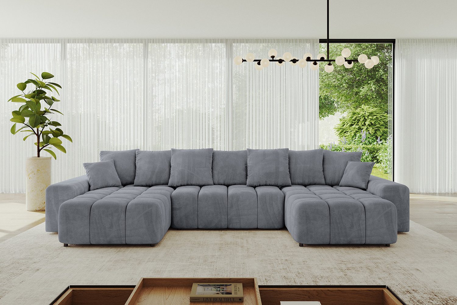 VASOENY U-Form Ecksofa Chenille - Übergroße 6-Sitzer Eckcouch, 350x180 Cm, Kein Aufbau Nötig