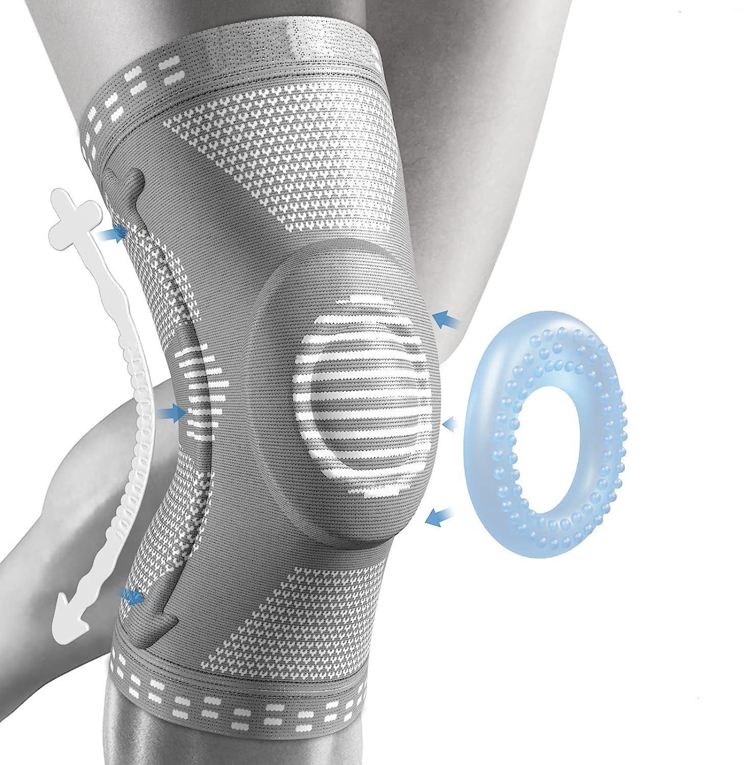 NEENCA Kniebandage Professionelle Kniebandage mit Patella-Pad & Federseitenstabilisatoren (Einzelne Kniebandage für linkes oder rechtes Knie, Sport & Reha, 1x Kniestütze mit Patella-Pad & Federstabilisatoren), Kniebandage mit Patella-Pad & Federstabilisatoren, Schmerzreduktion