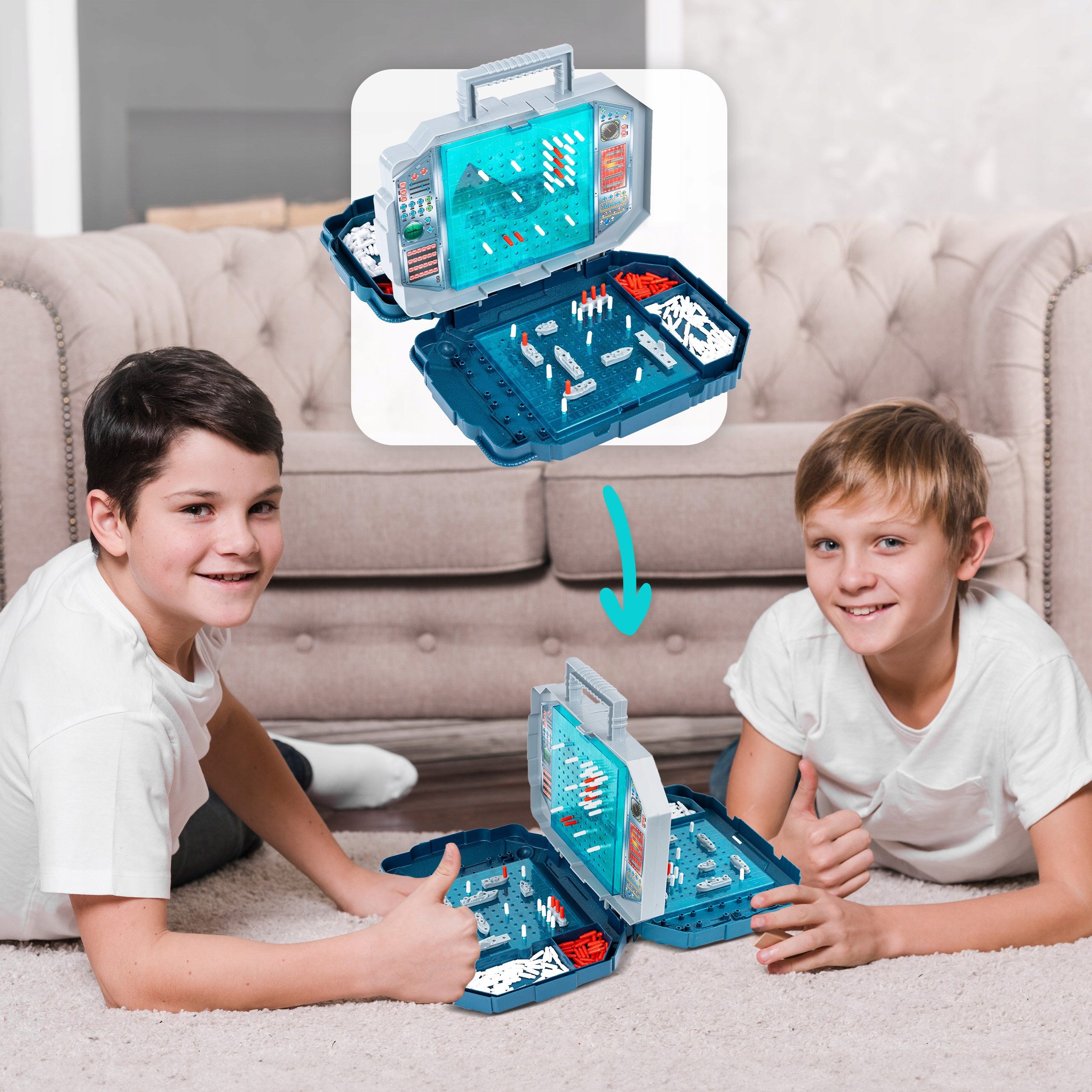 kinderplay Spiel Schiffe Versenken Koffer – Tragbare Strategie Spiel für Kinder, faltbare Spielbox als Tragetasche