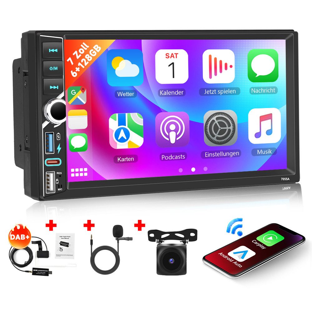 7" 2-DIN Autoradio Bluetooth, CarPlay, USB, Rückfahrkamera Universal Autoradio