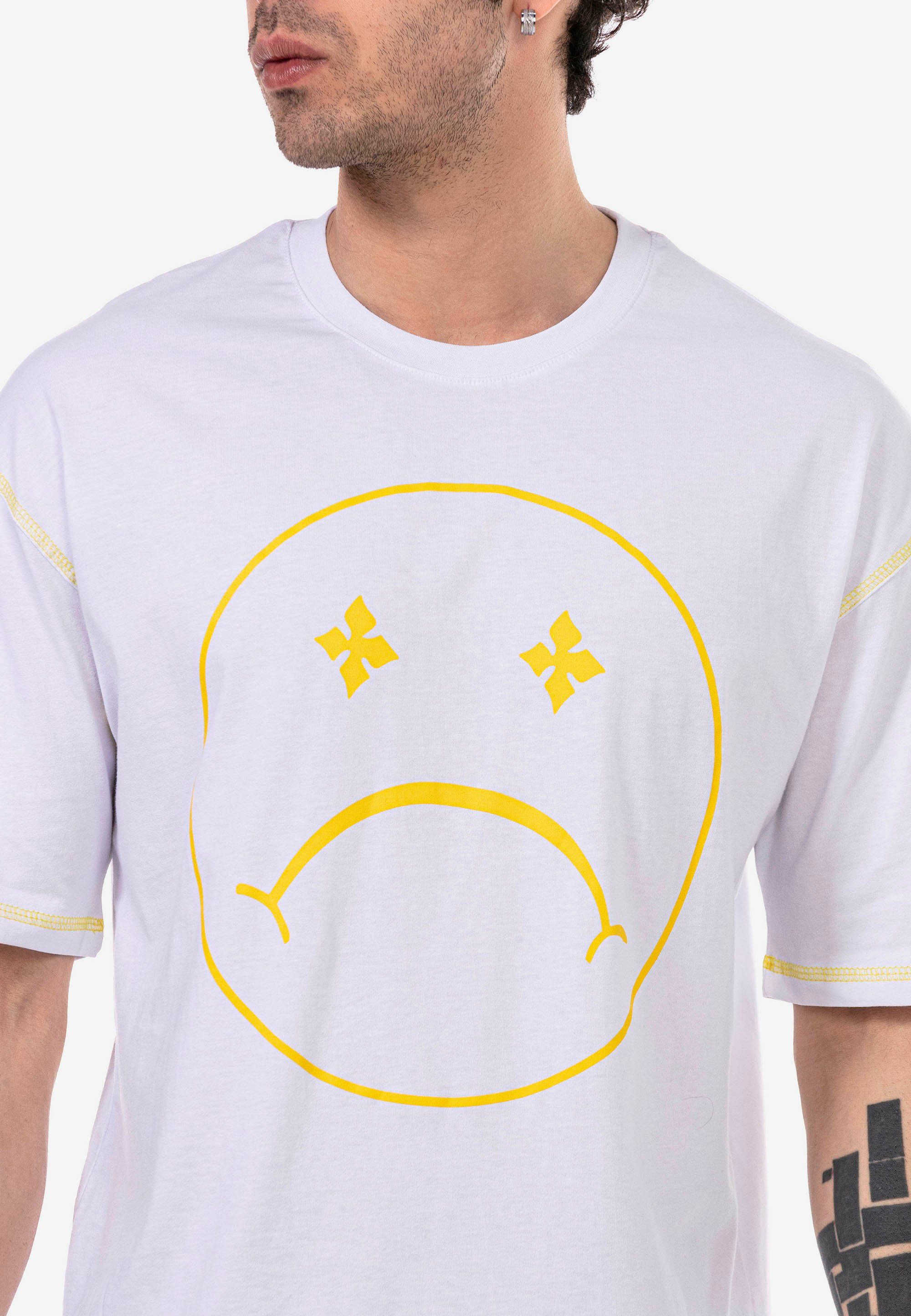 RedBridge T-Shirt Aberdeen mit weiß modischem Sad Smiley-Frontprint