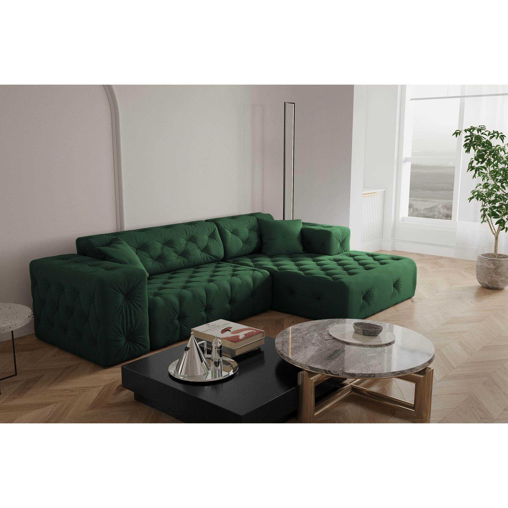 Beautysofa Polsterecke Moreno mini, L-Form Polsterecke im Chesterfield Design, mit hochwertiger Knopfheftung, Ecke aus Velours, mit Wellenunterfederung Opera green