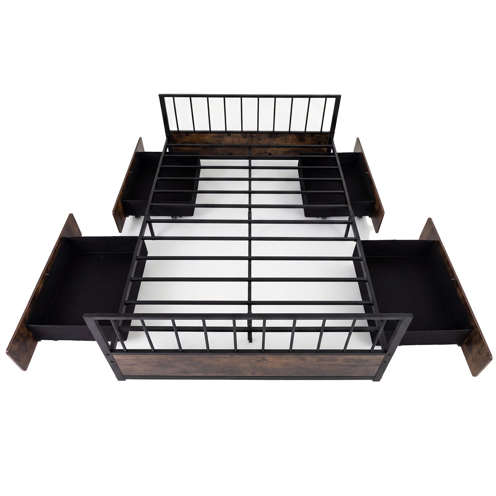 COSTWAY Bettgestell (1-tlg), Metallbett mit 4 Schubladen, Lattenrost, 140 x 200 cm