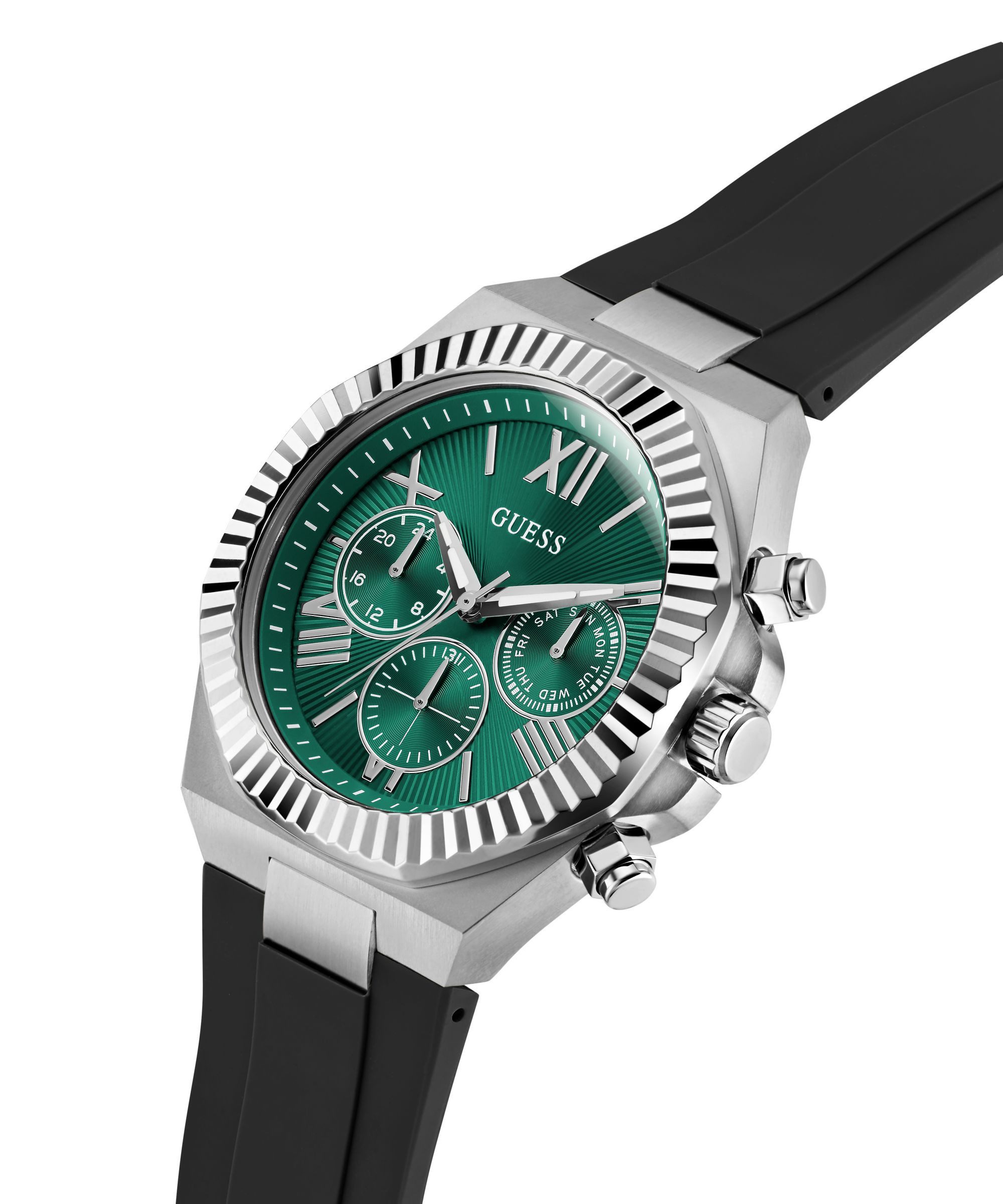 Guess Multifunktionsuhr EQUITY GW1011G1, Quarzuhr, Armbanduhr, Herrenuhr, Silikonarmband, analog, Wochentag